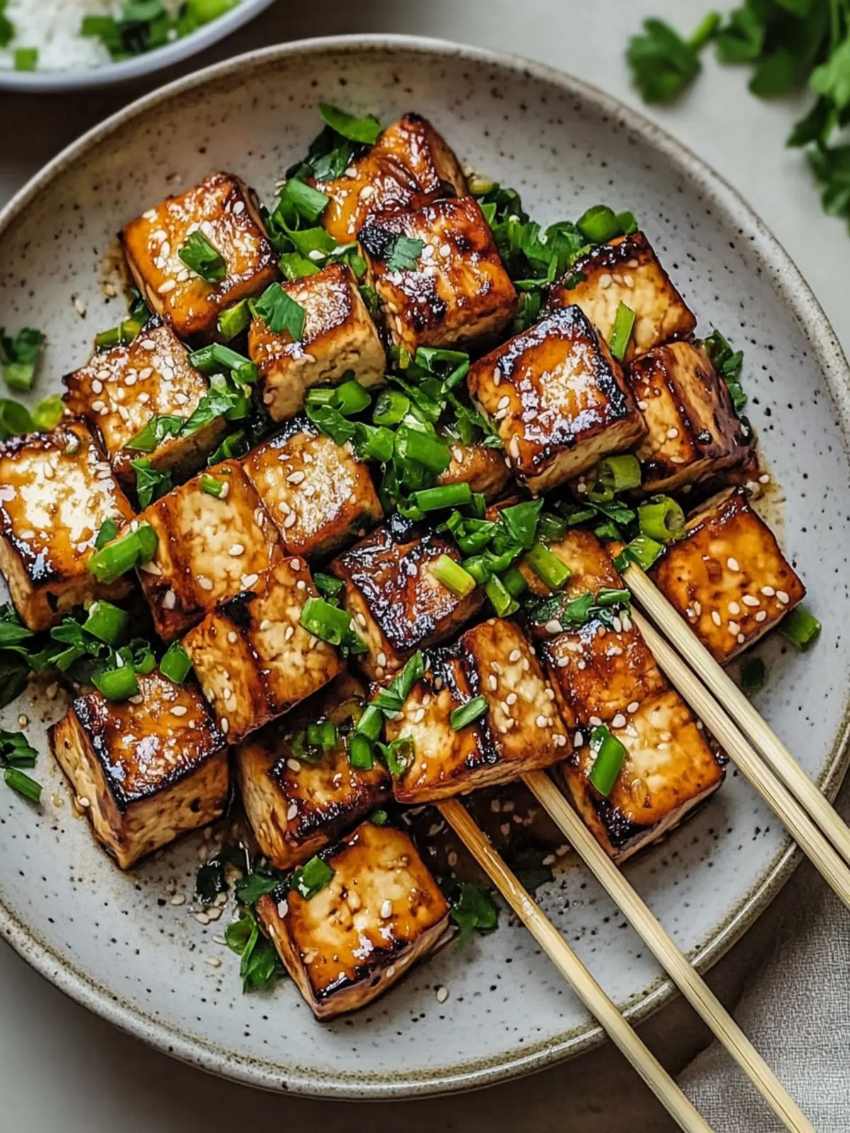 Knoblauch-Soja-Glasierte Tofu-Spieße