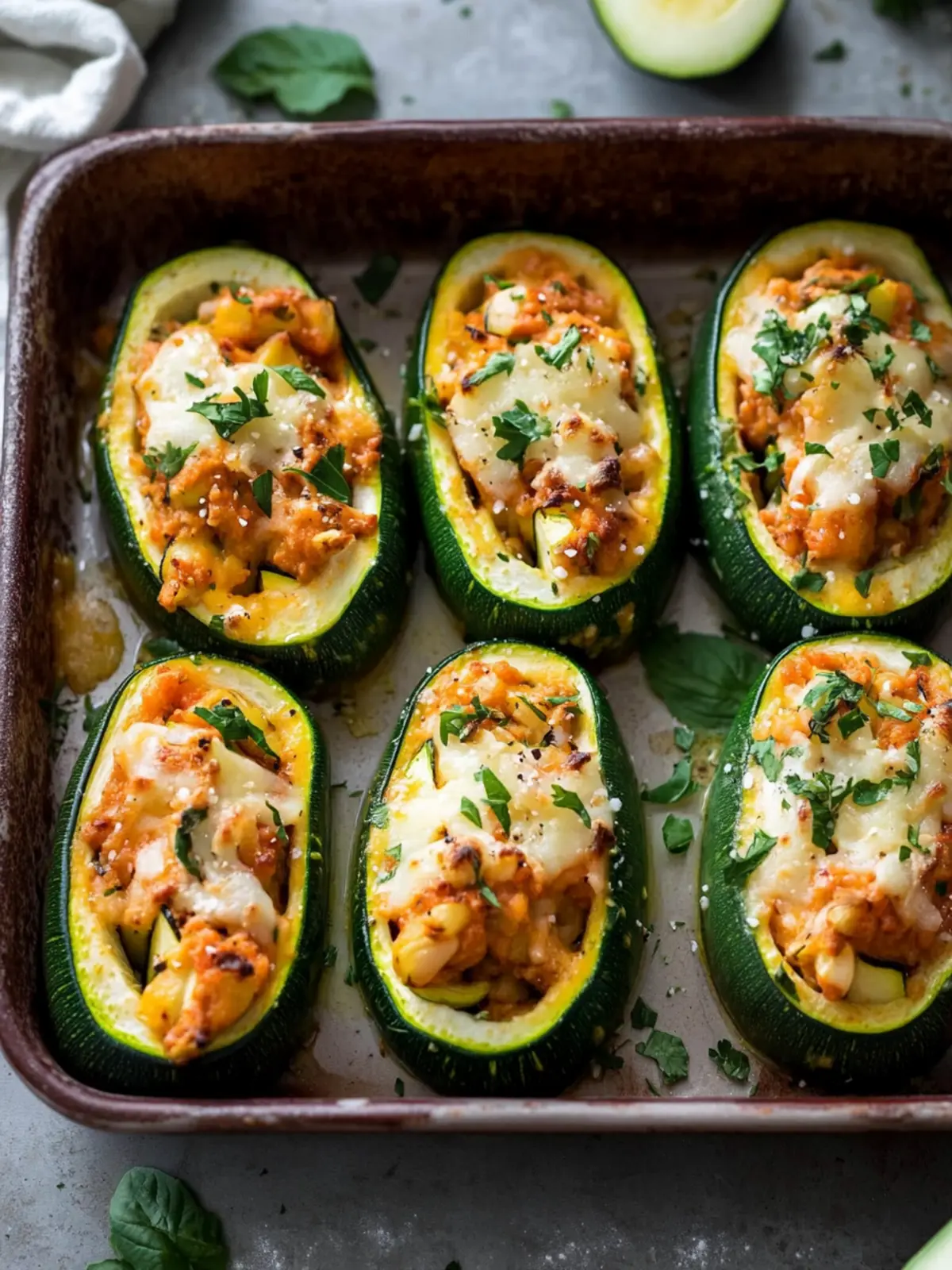 Truthahn gefüllte Zucchini-Boote
