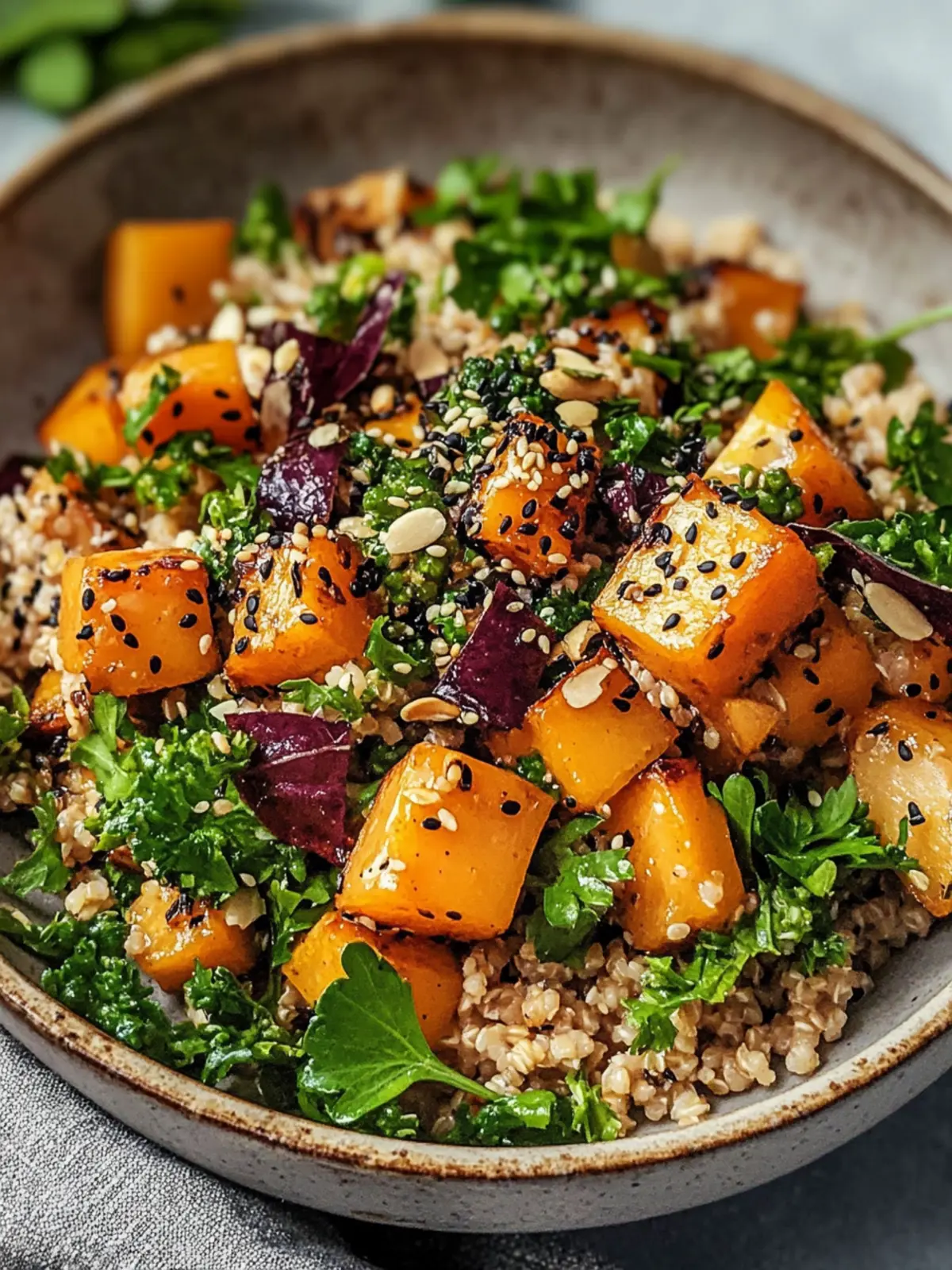 Roasted Sweet Potato Quinoa Salad with Sesame Miso Sauce