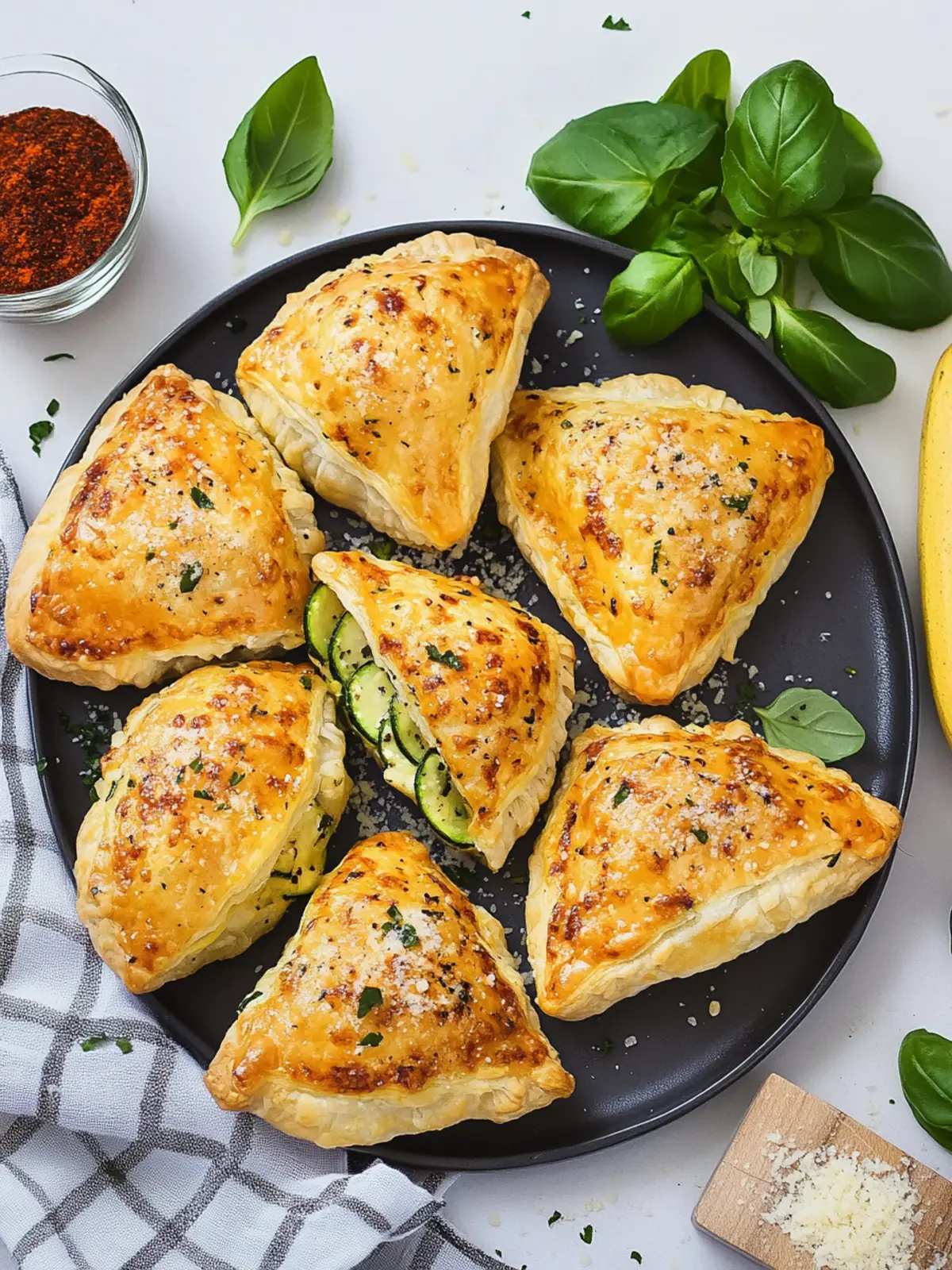 Puff pastry pockets with zucchini and parmesan