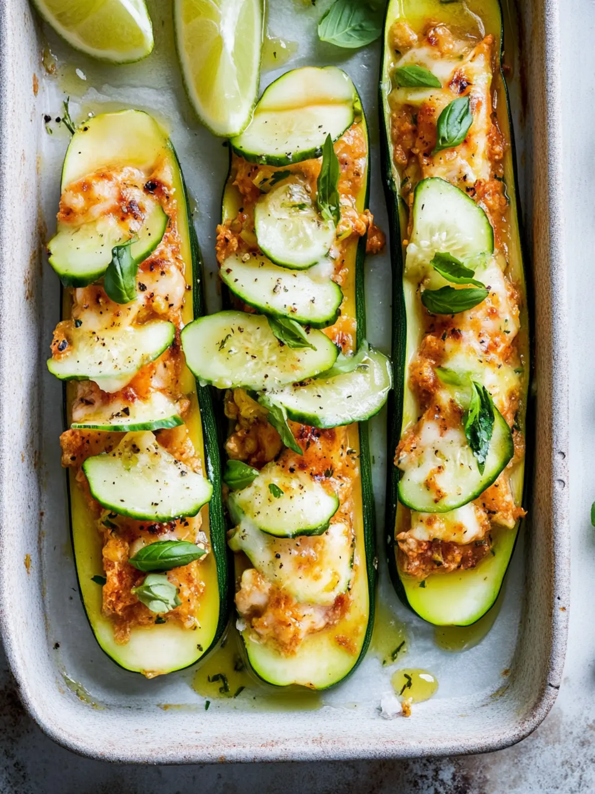 Truthahn gefüllte Zucchini-Boote