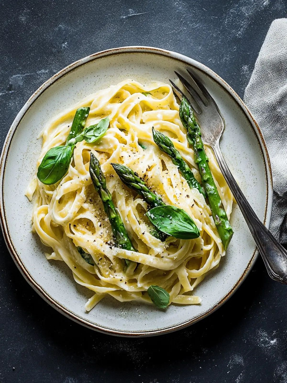 Quick asparagus kitchen: cream cheese pasta with green asparagus