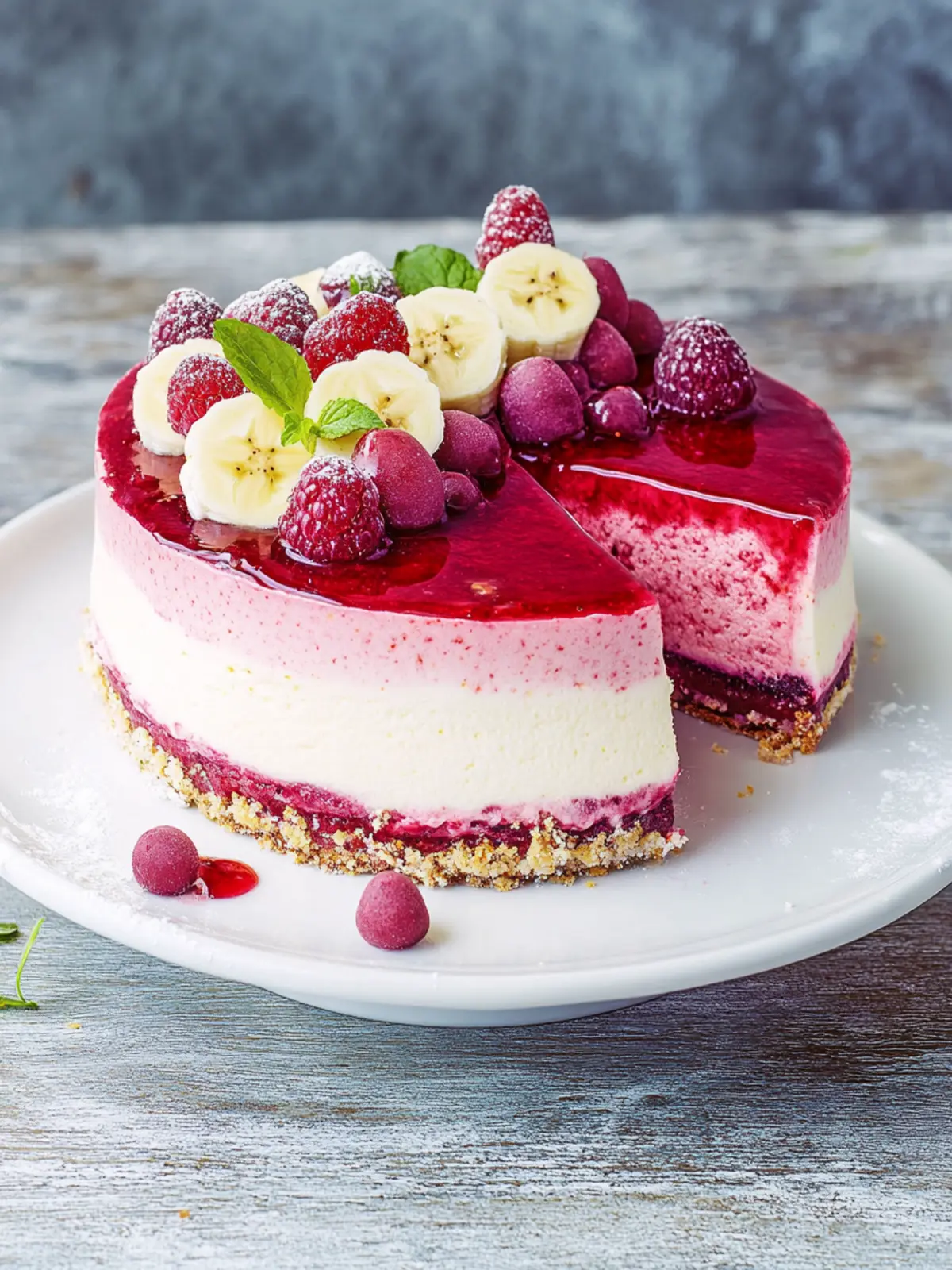Himbeermoussetorte mit Bananenfüllung