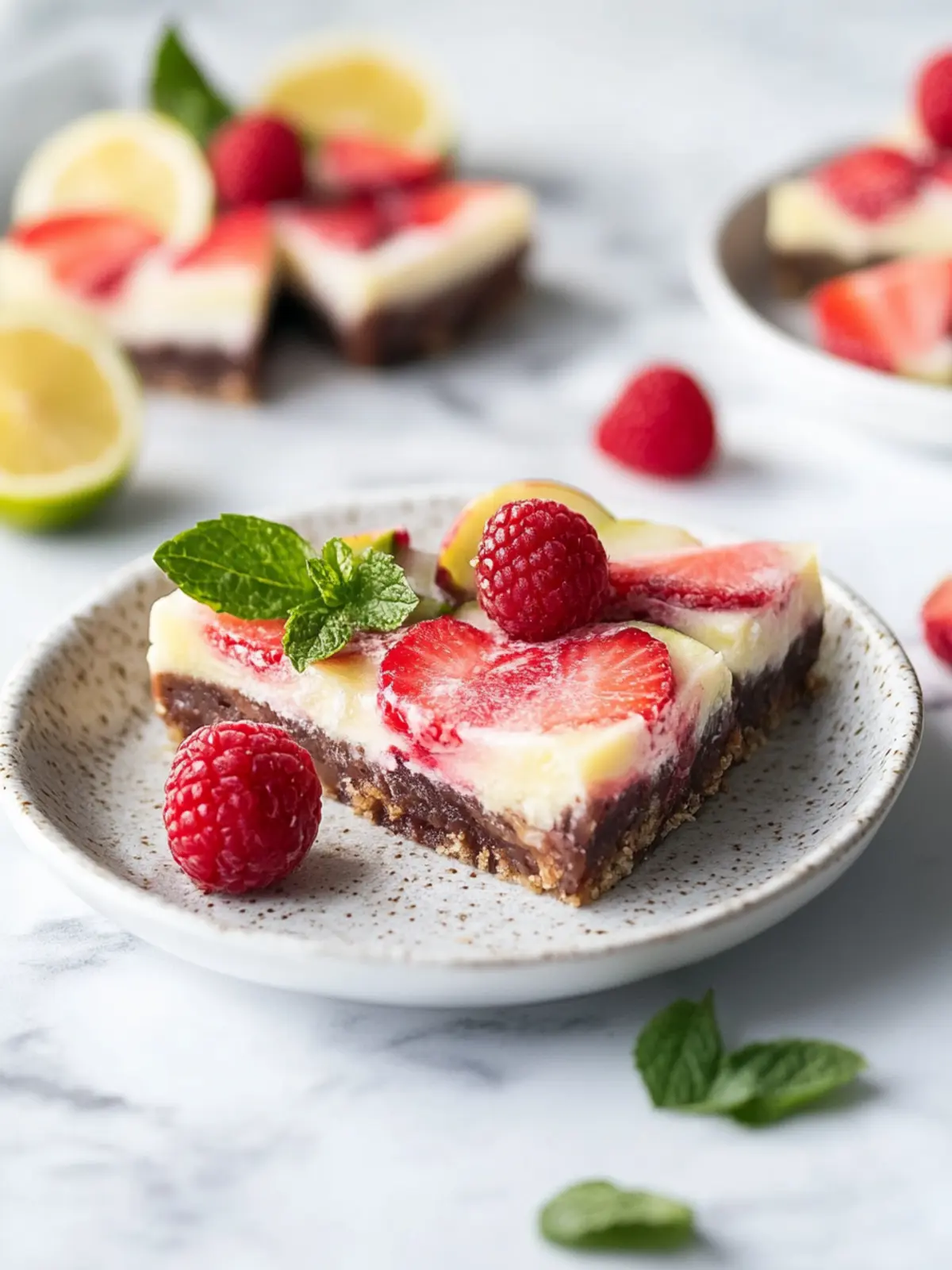 Käsekuchen-Braunies mit Himbeeren