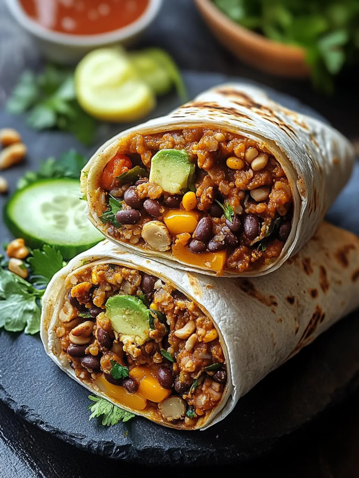 Vegetarische Burritos mit Linsen und Walnüssen