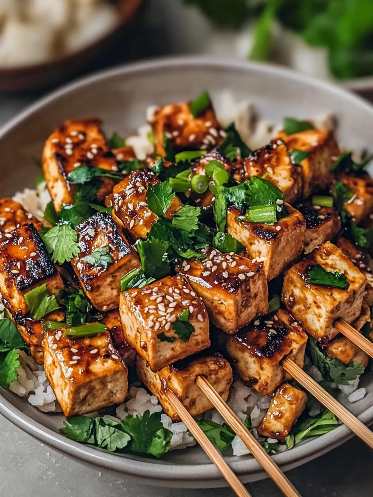 Knoblauch-Soja-Glasierte Tofu-Spieße
