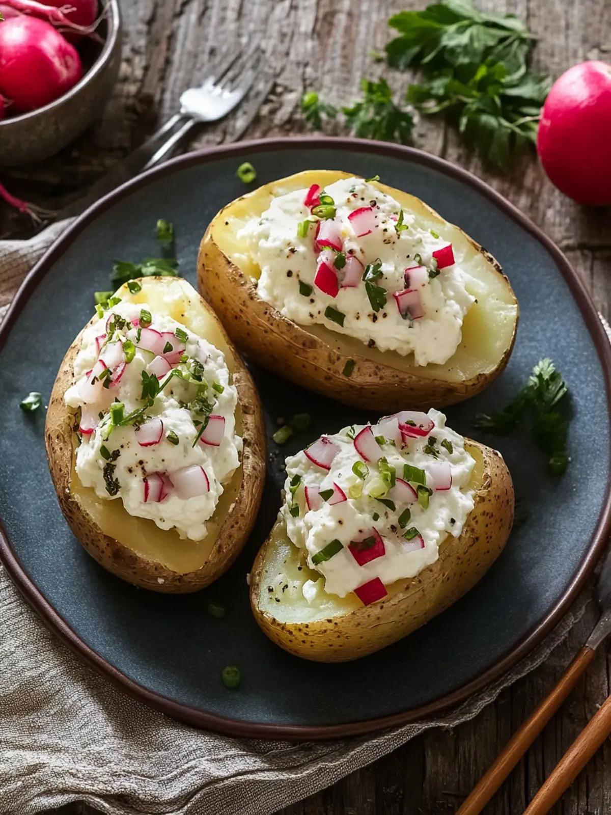 Baked potatoes with radish quark
