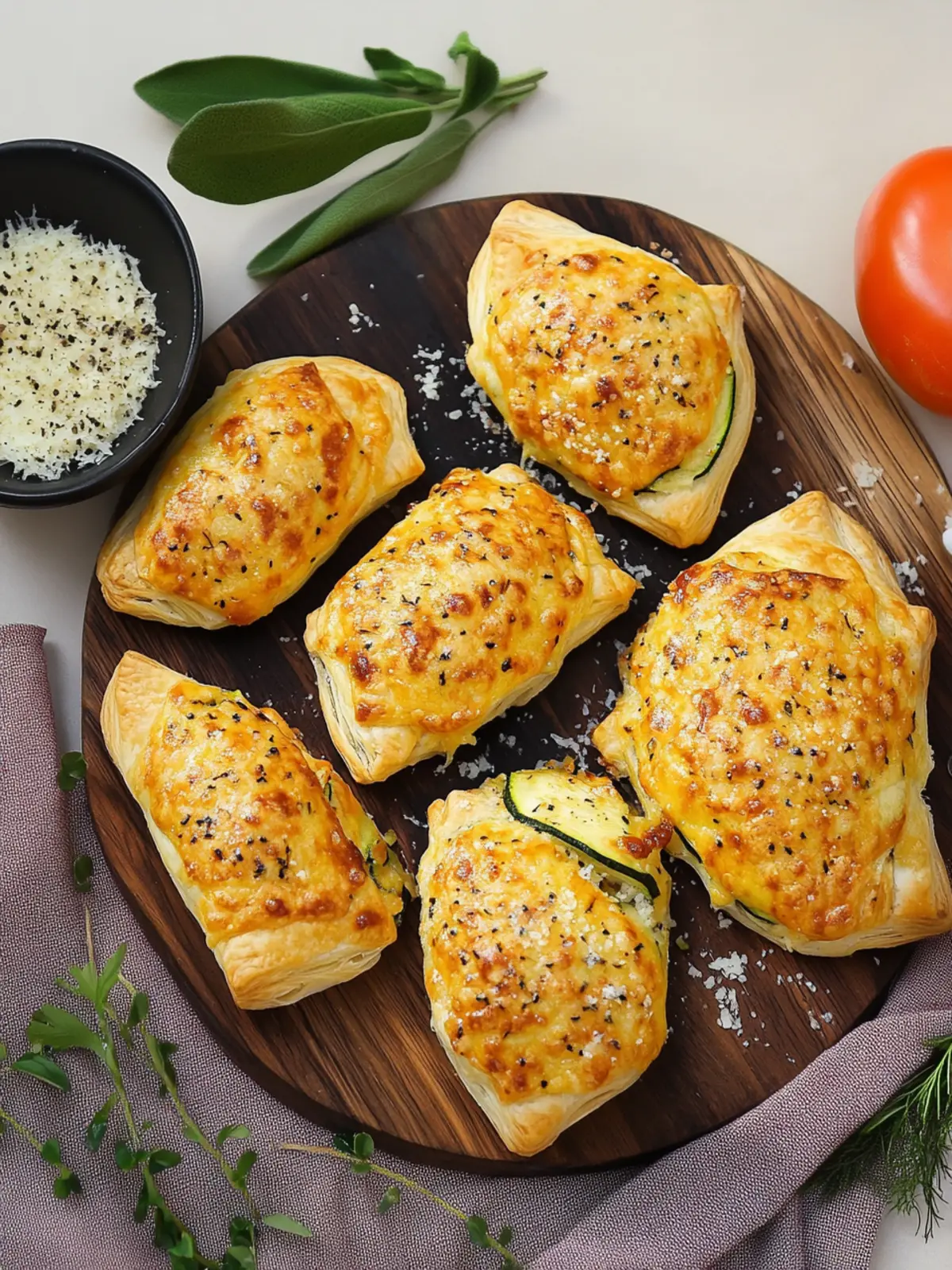 Puff pastry pockets with zucchini and parmesan