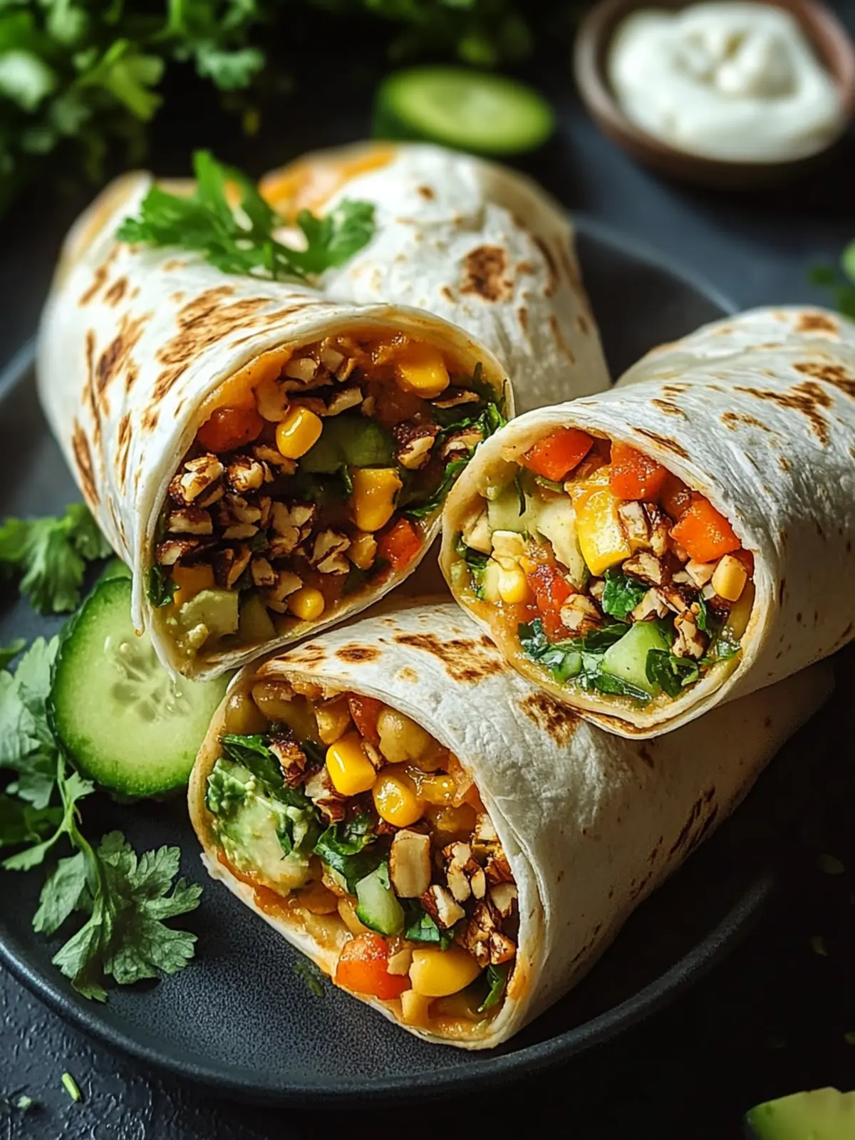 Vegetarische Burritos mit Linsen und Walnüssen