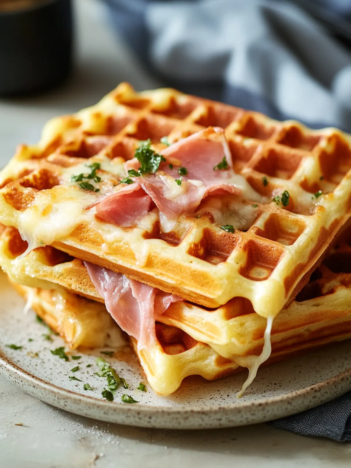 Filled pizza waffles with ham and cheese: unbeatable delicious
