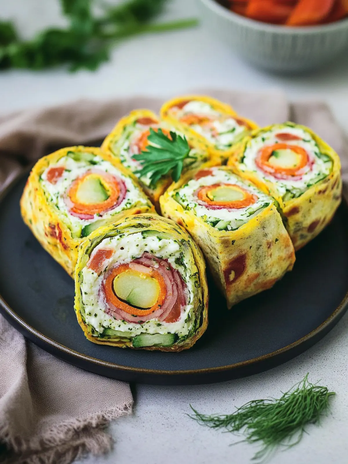 Delicious Low Carb vegetable roll with herb quark filling