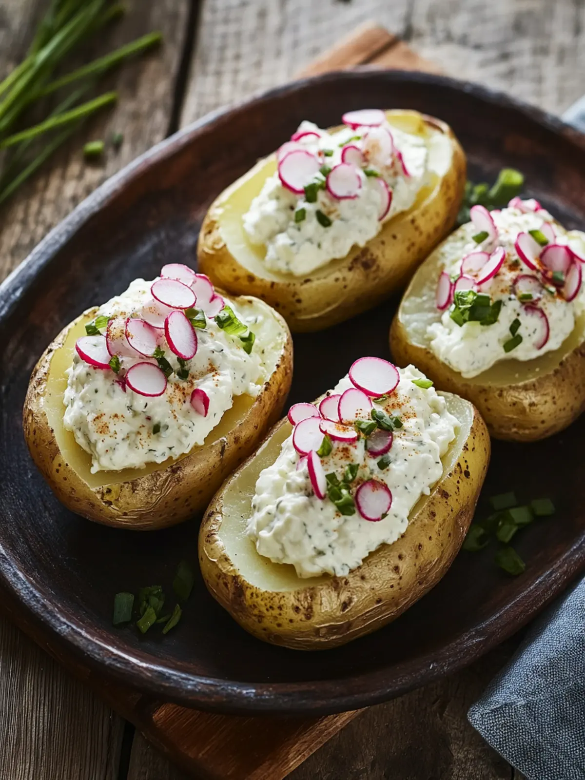 Baked potatoes with radish quark