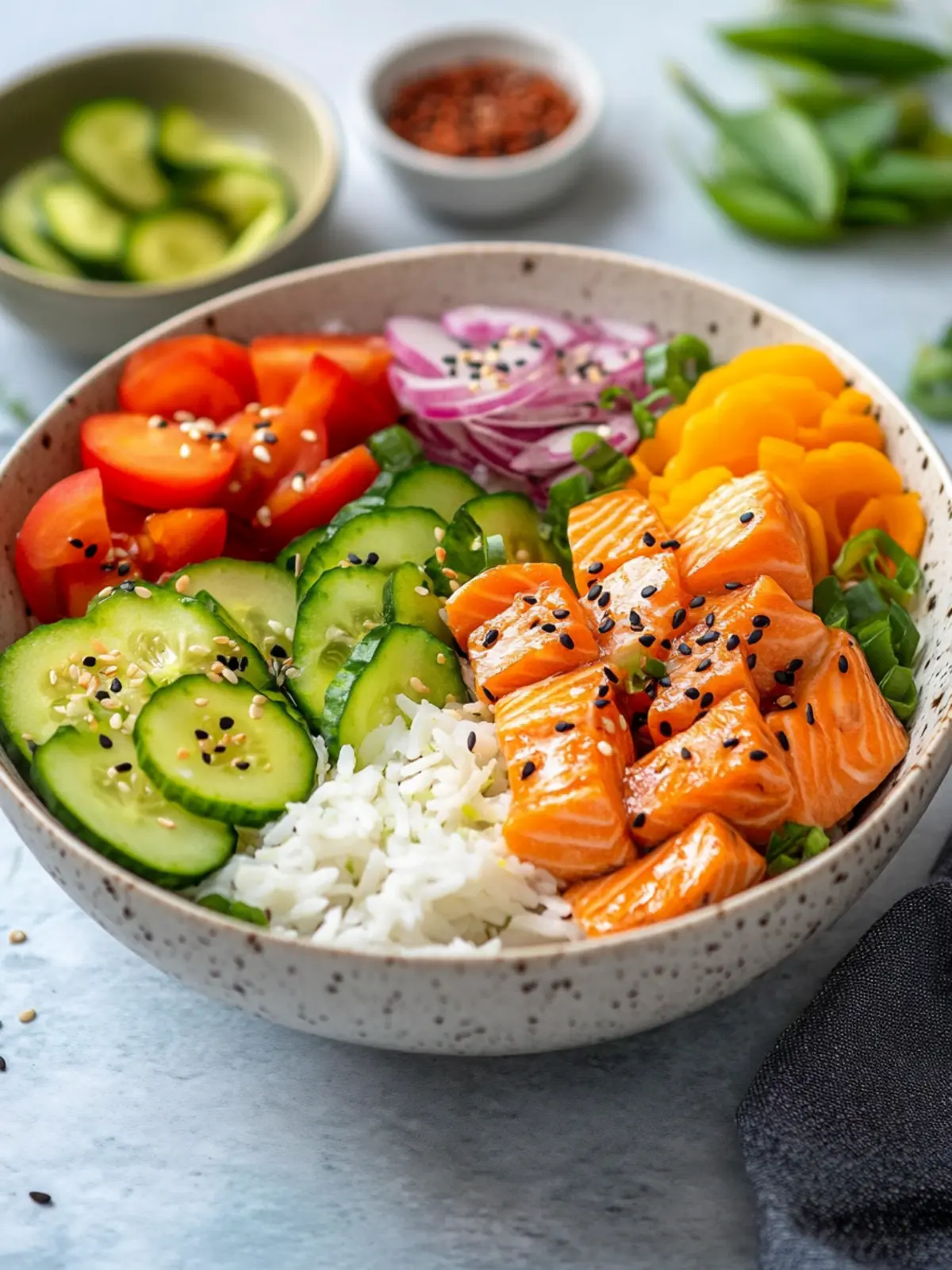 Lachs-Bowl mit buntem Gemüse & Reis – Gesund, modern und unglaublich lecker