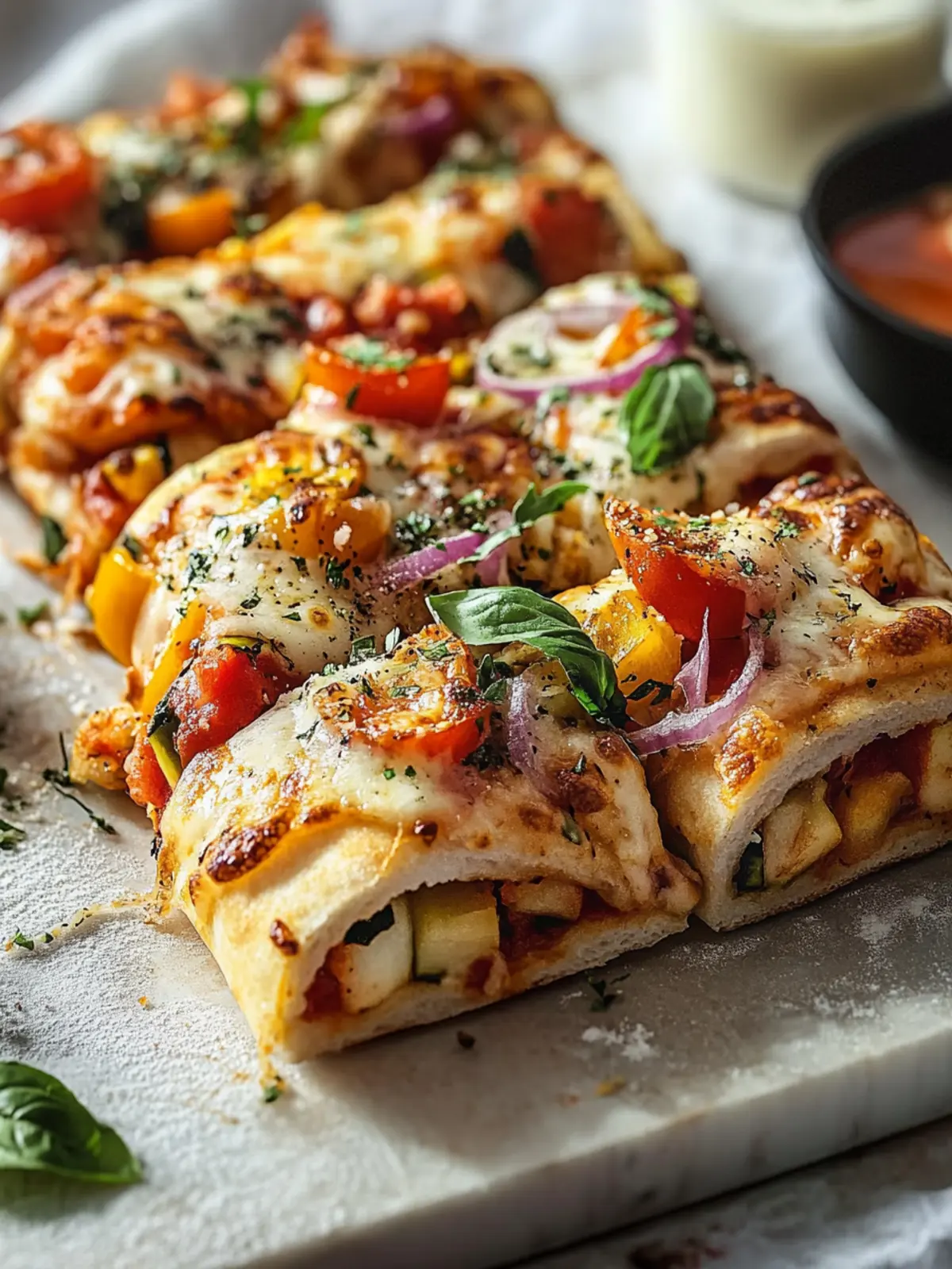 Vegane Pizzarollen-Stangen mit Gemüse & Hefeschmelz