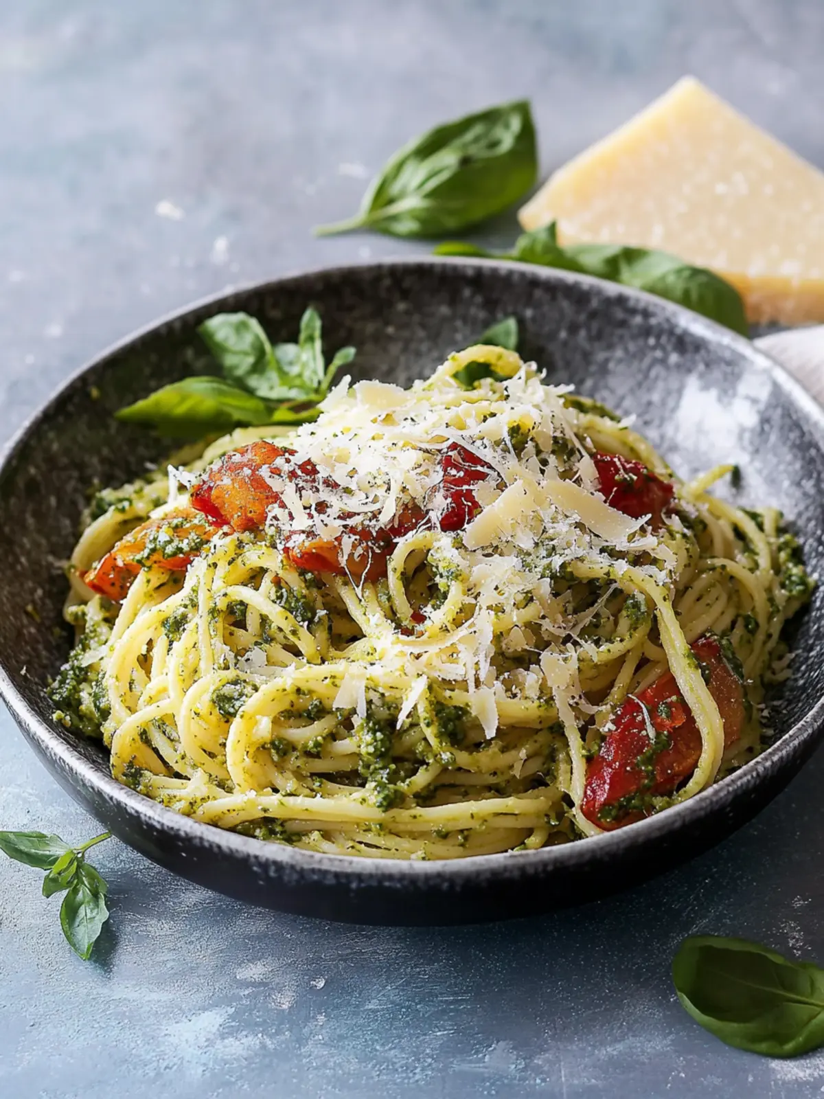 Cremige Pesto-Pasta mit knusprigem Parmesan-Hühnchen