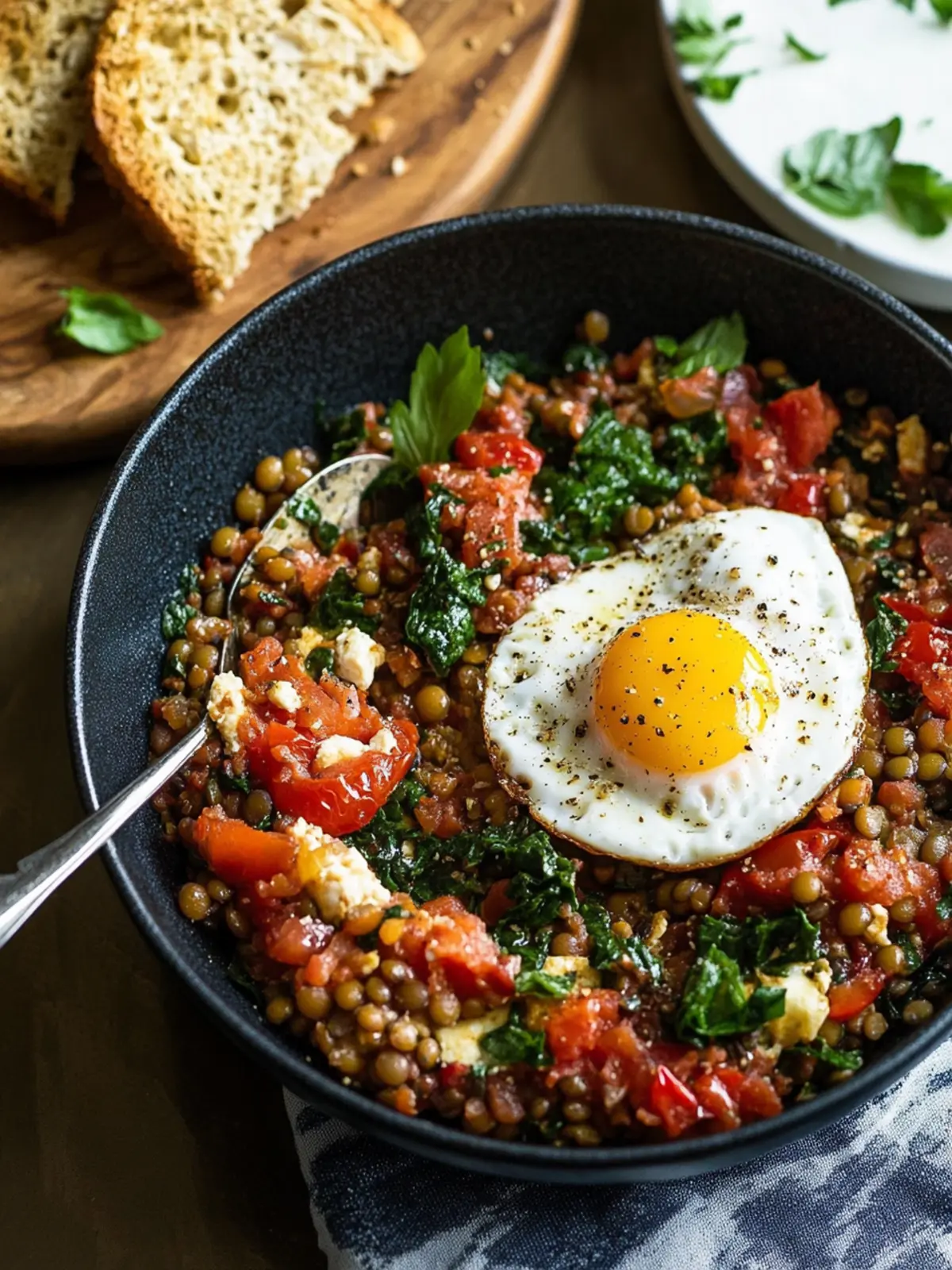 Tomato-Lentil-Vegetables with Baked Egg