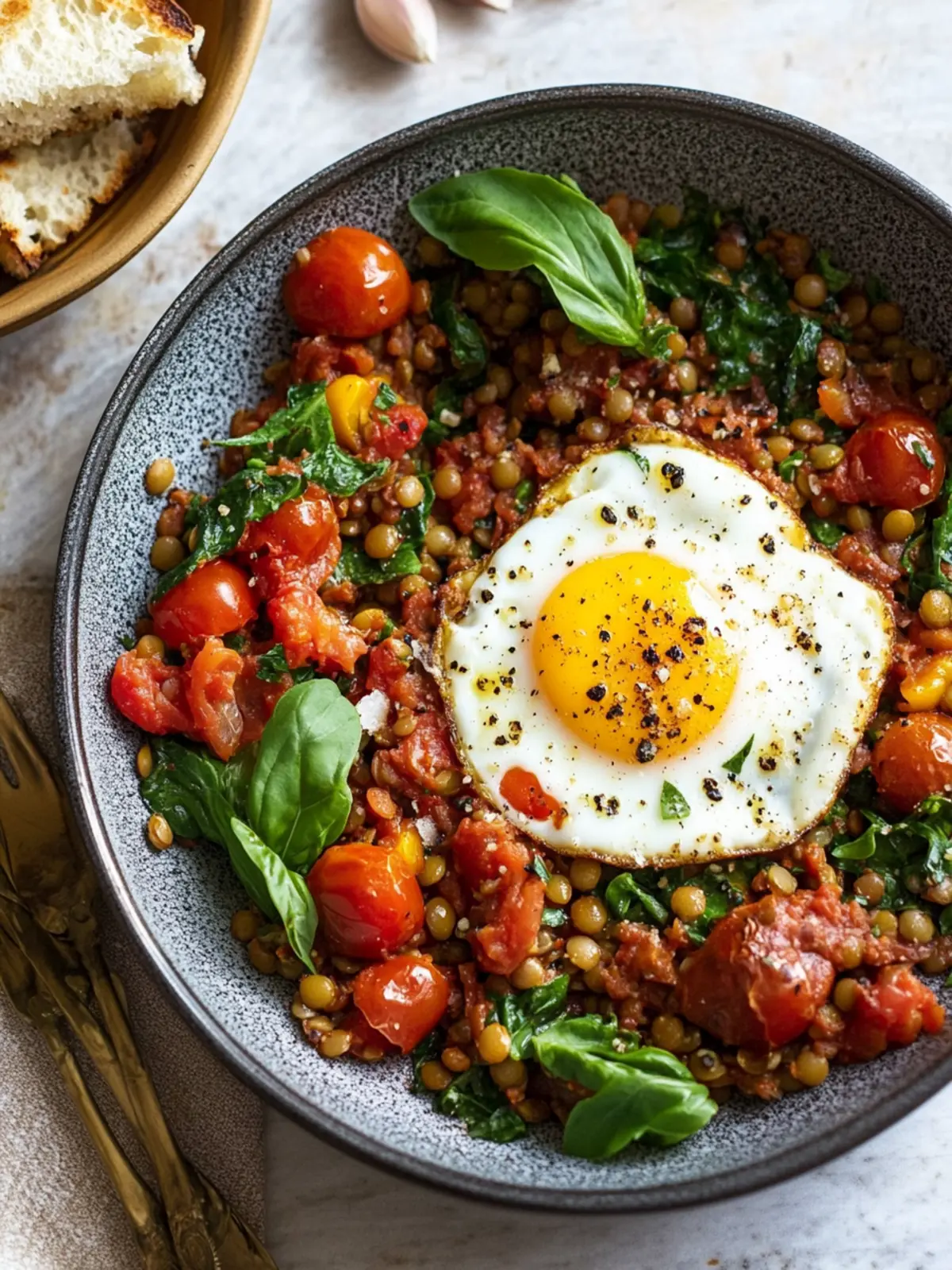 Tomato-Lentil-Vegetables with Baked Egg