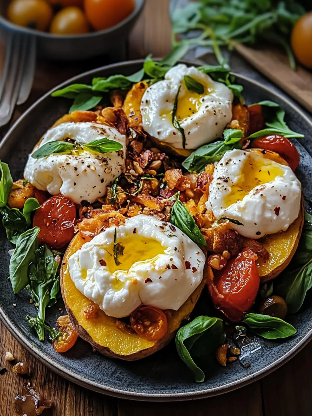 Gefüllte Süßkartoffeln mit Burrata