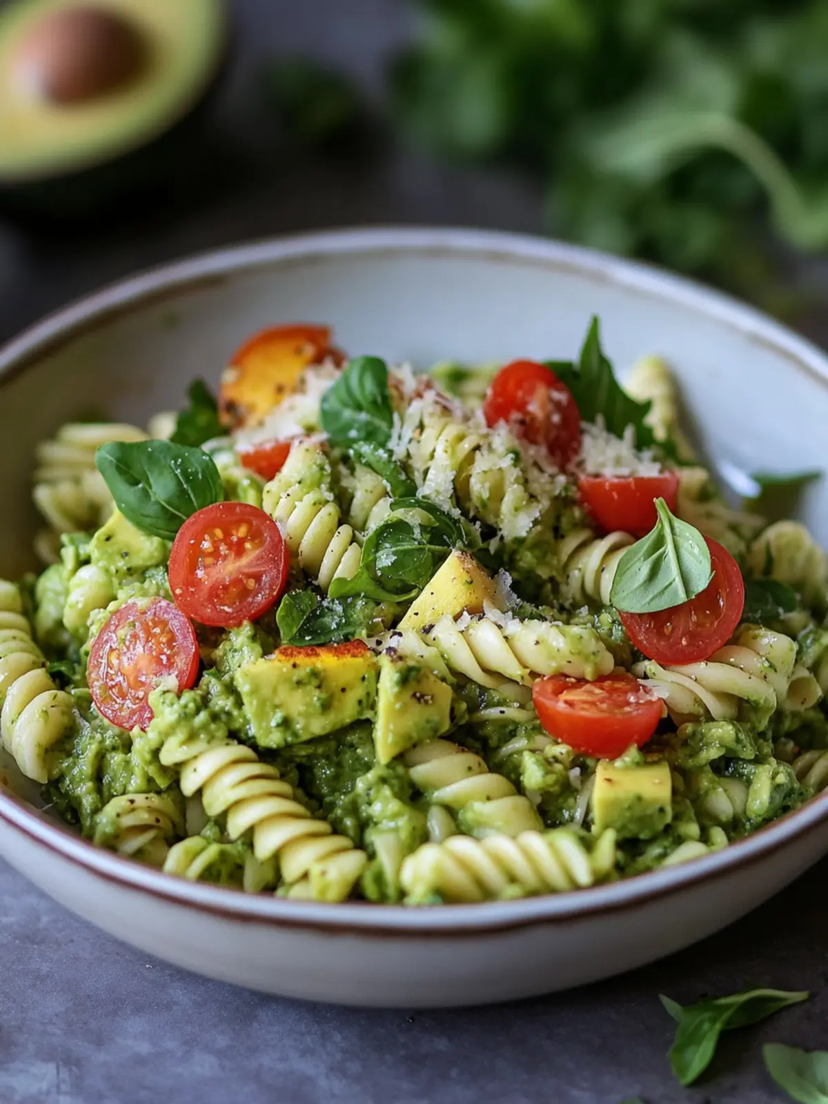 Cremige Avocado Pesto Pasta Salat