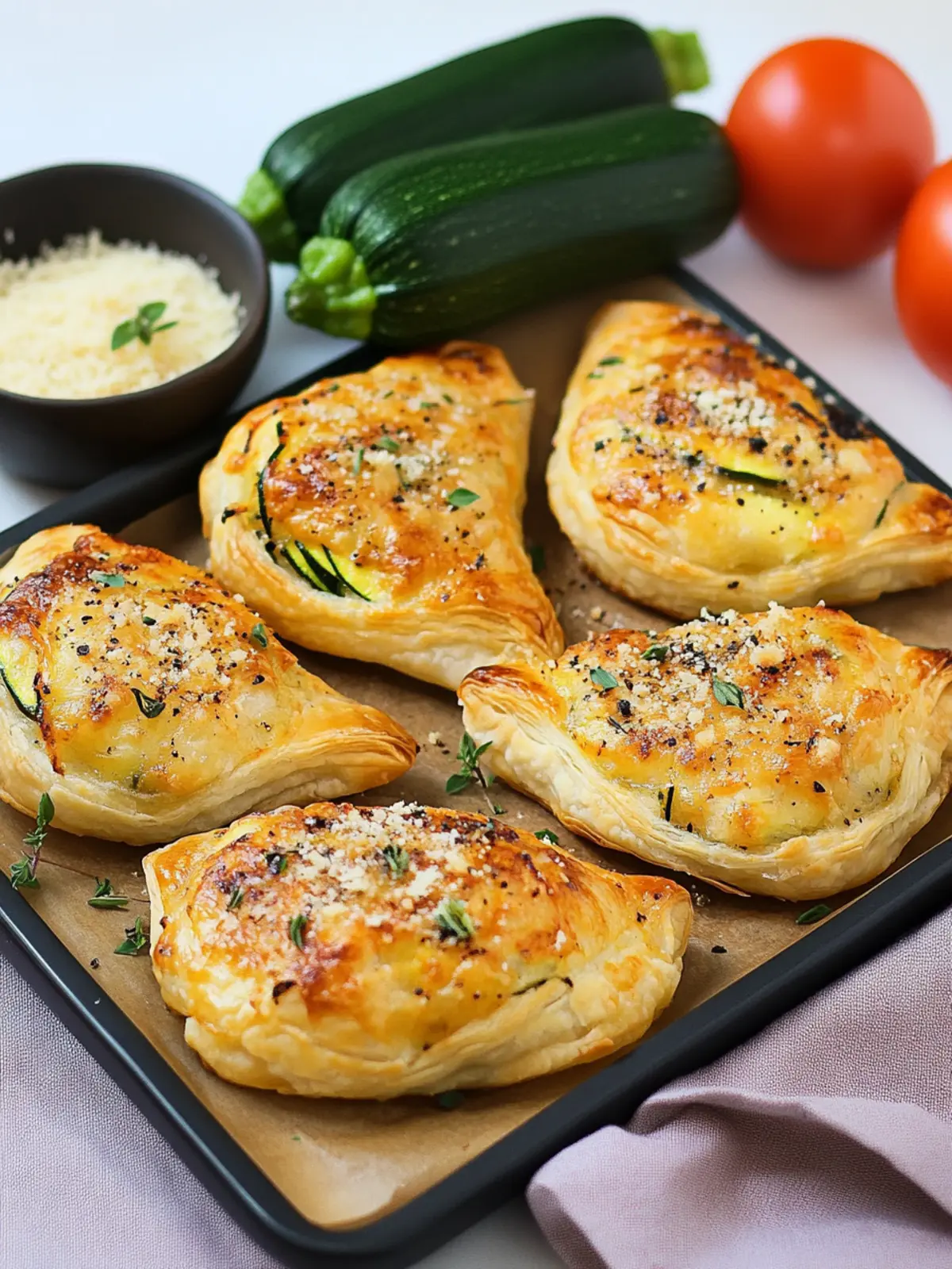 Puff pastry pockets with zucchini and parmesan