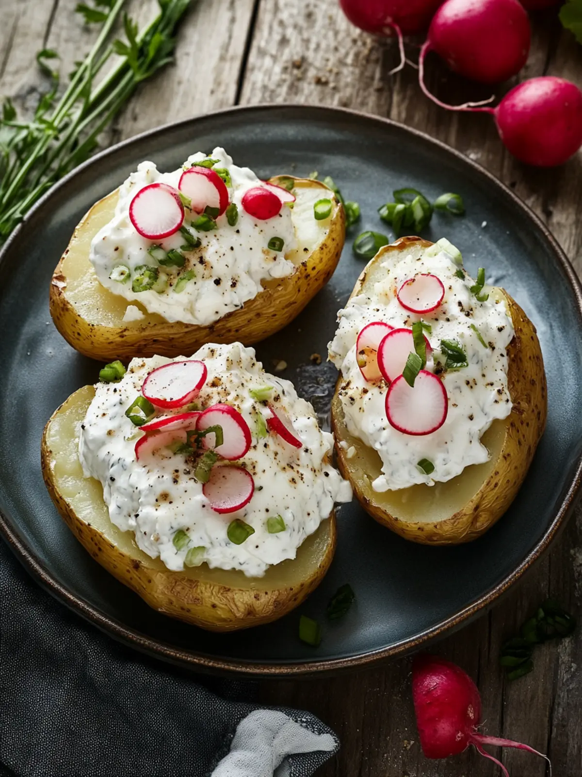 Baked potatoes with radish quark