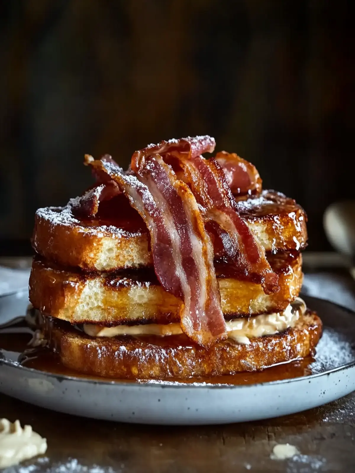 Bourbon-Maple-Schinken gefüllter French Toast Feiertagsmittagessen Freude