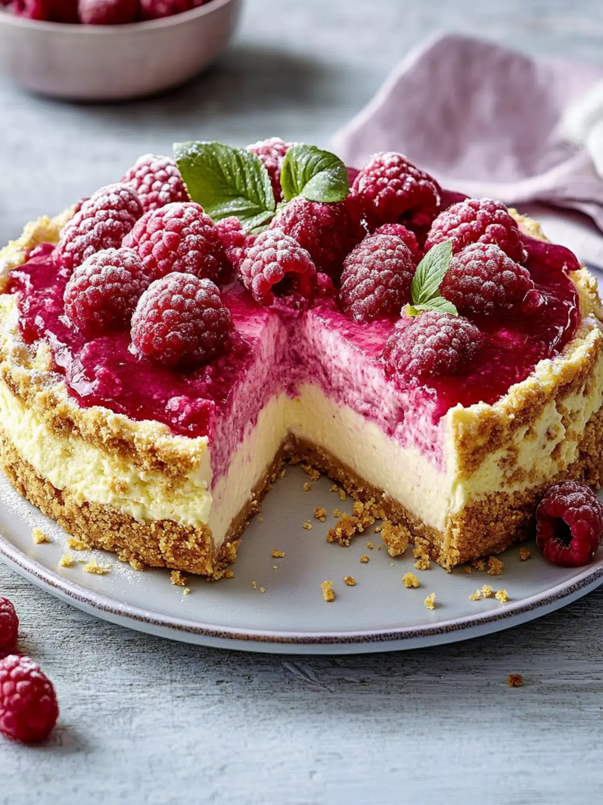 Fruity, creamy, crunchy: The perfect raspberry cheesecake for hot days