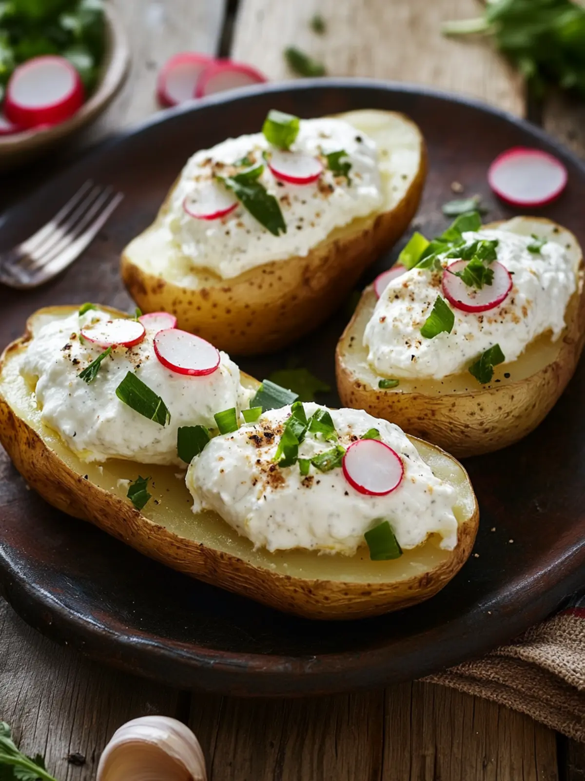 Baked potatoes with radish quark