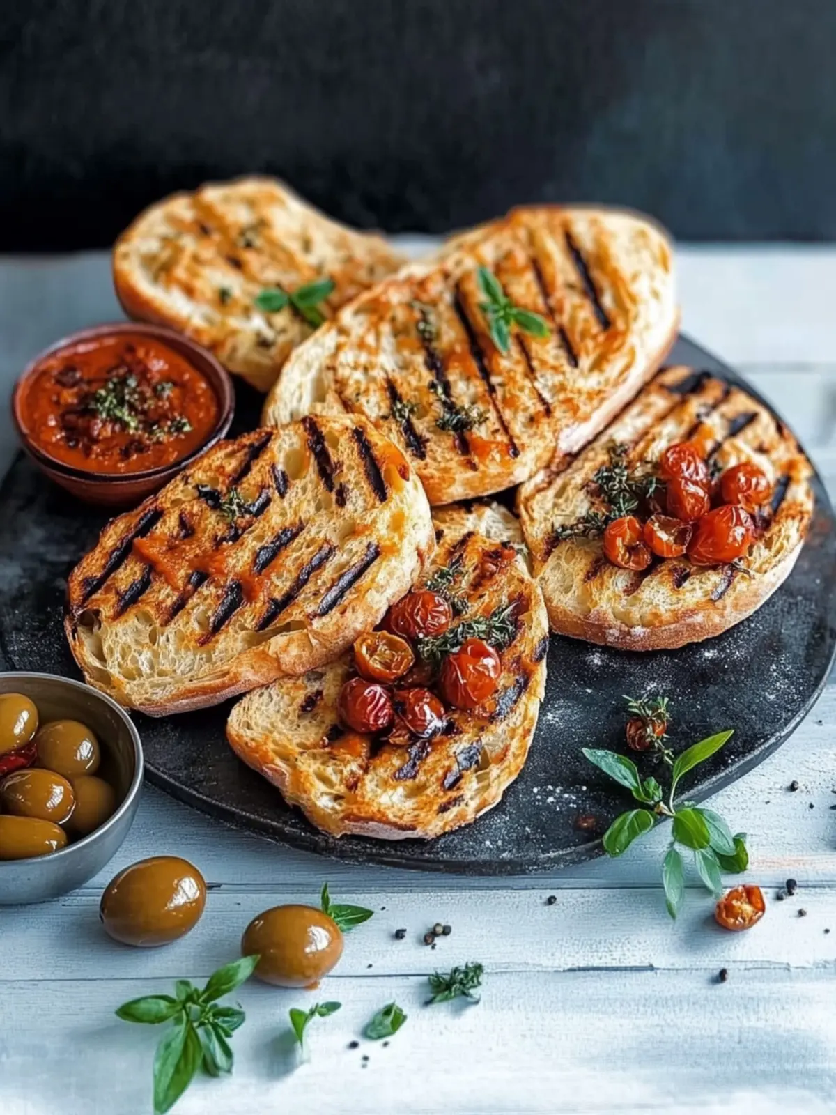 Mediterranes Grillbrot mit Oliven und getrockneten Tomaten