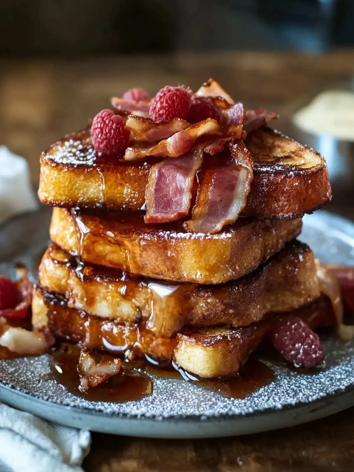 Bourbon-Maple-Schinken gefüllter French Toast Feiertagsmittagessen Freude