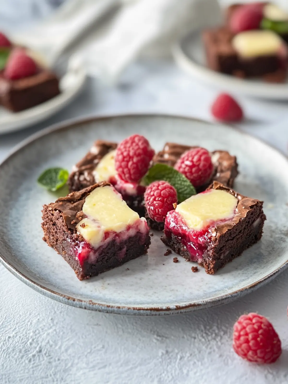 Käsekuchen-Braunies mit Himbeeren