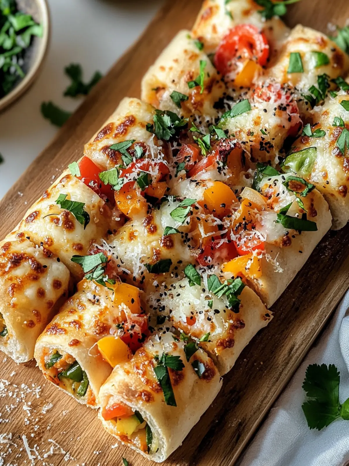 Vegane Pizzarollen-Stangen mit Gemüse & Hefeschmelz