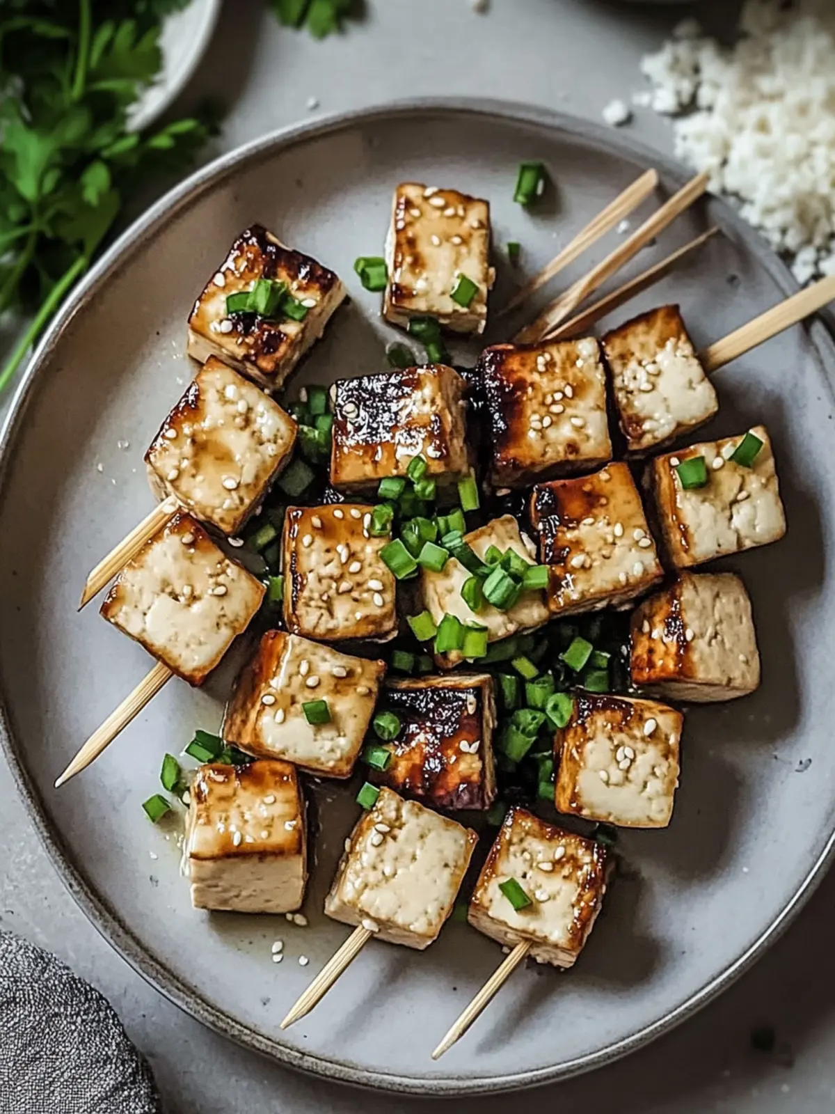 Knoblauch-Soja-Glasierte Tofu-Spieße