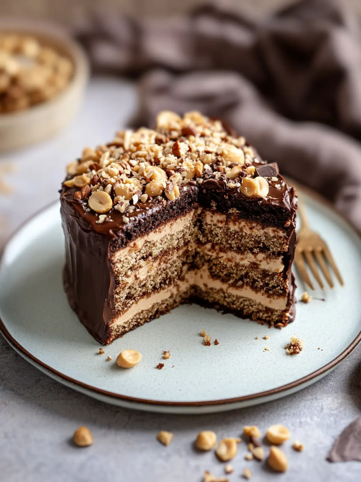Snickers cake - mixing cake with chocolate and peanut