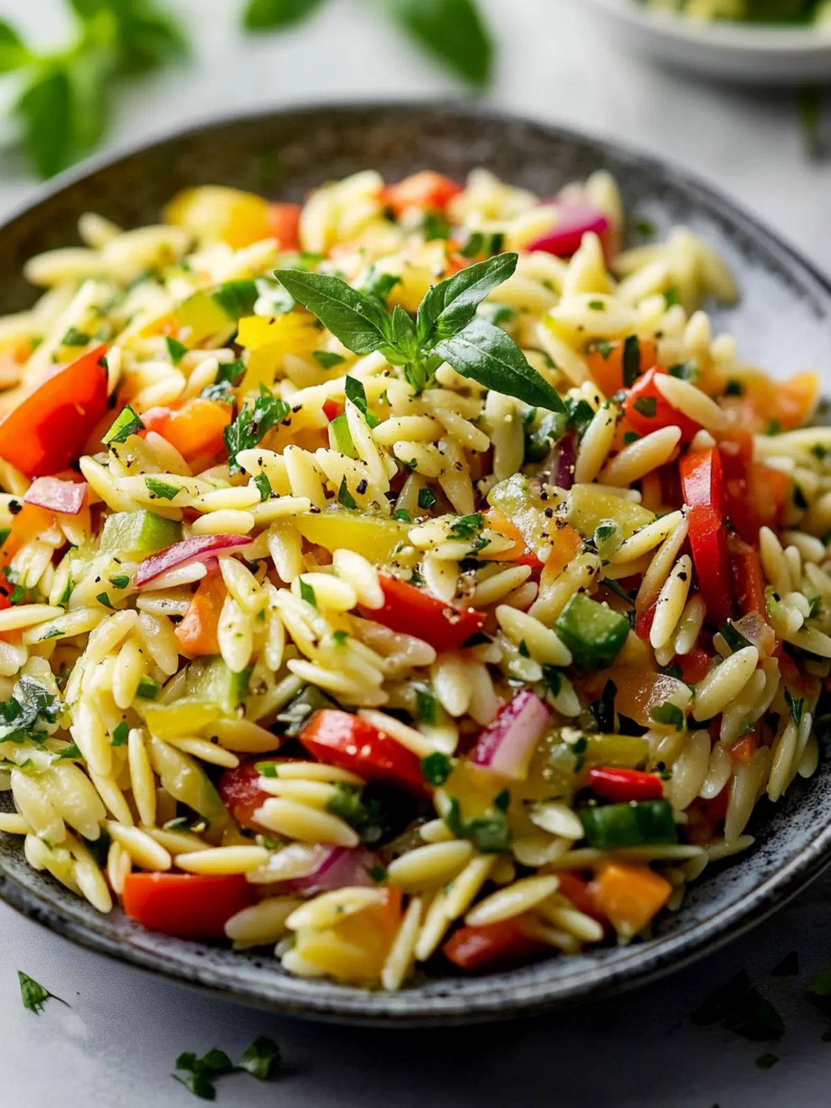 Frischer Orzo Salat mit Gurke, Paprika & Kräutern – Lecker