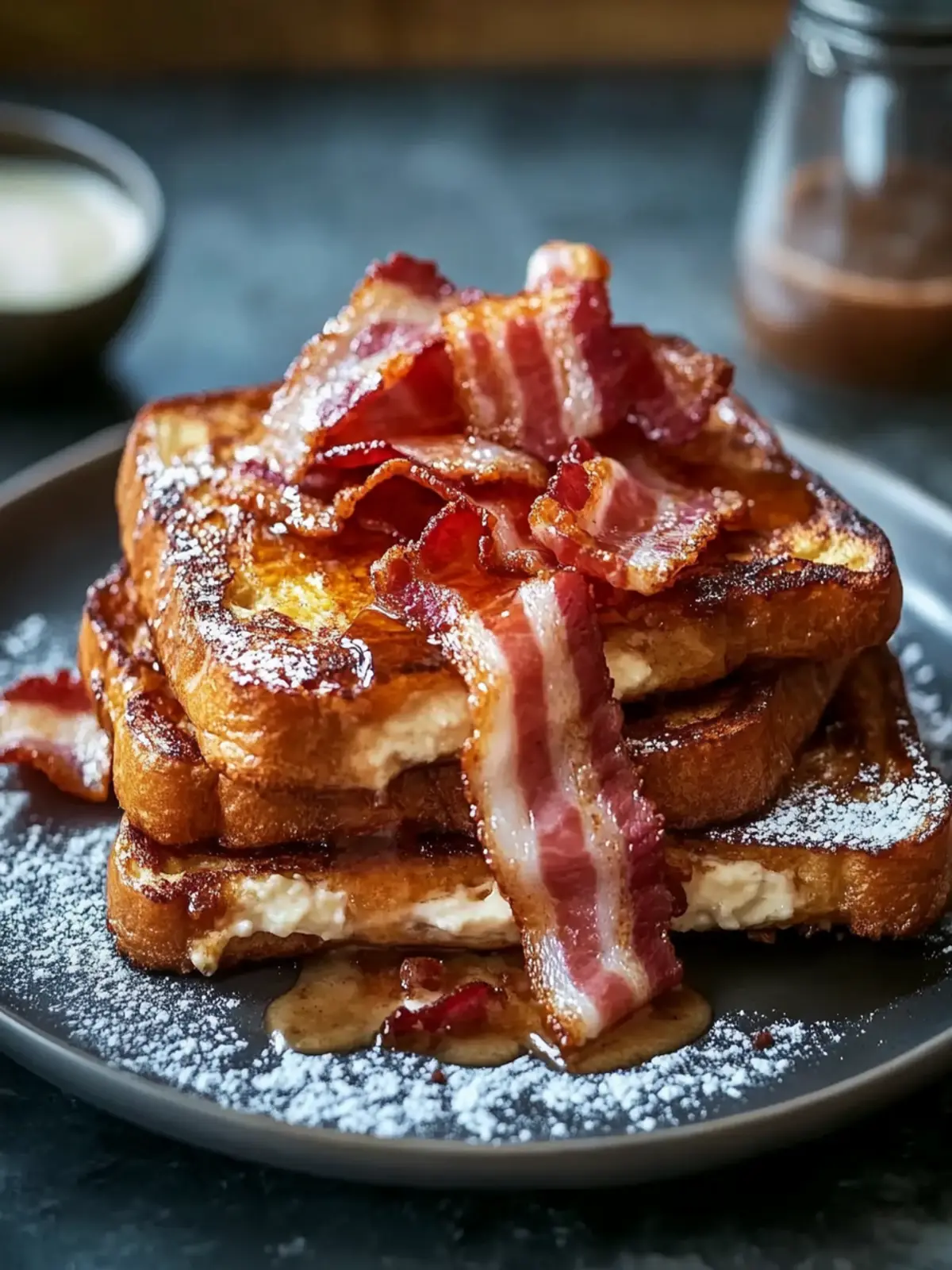 Bourbon-Maple-Schinken gefüllter French Toast Feiertagsmittagessen Freude