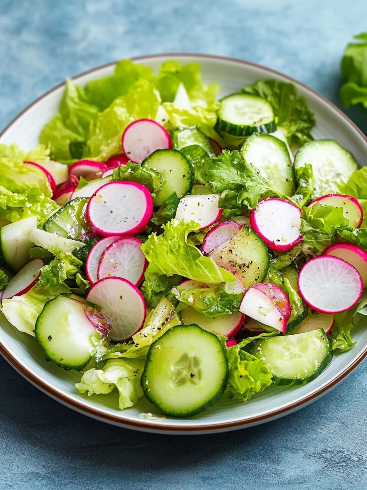 Fresh leaf salad with cucumbers and radishes