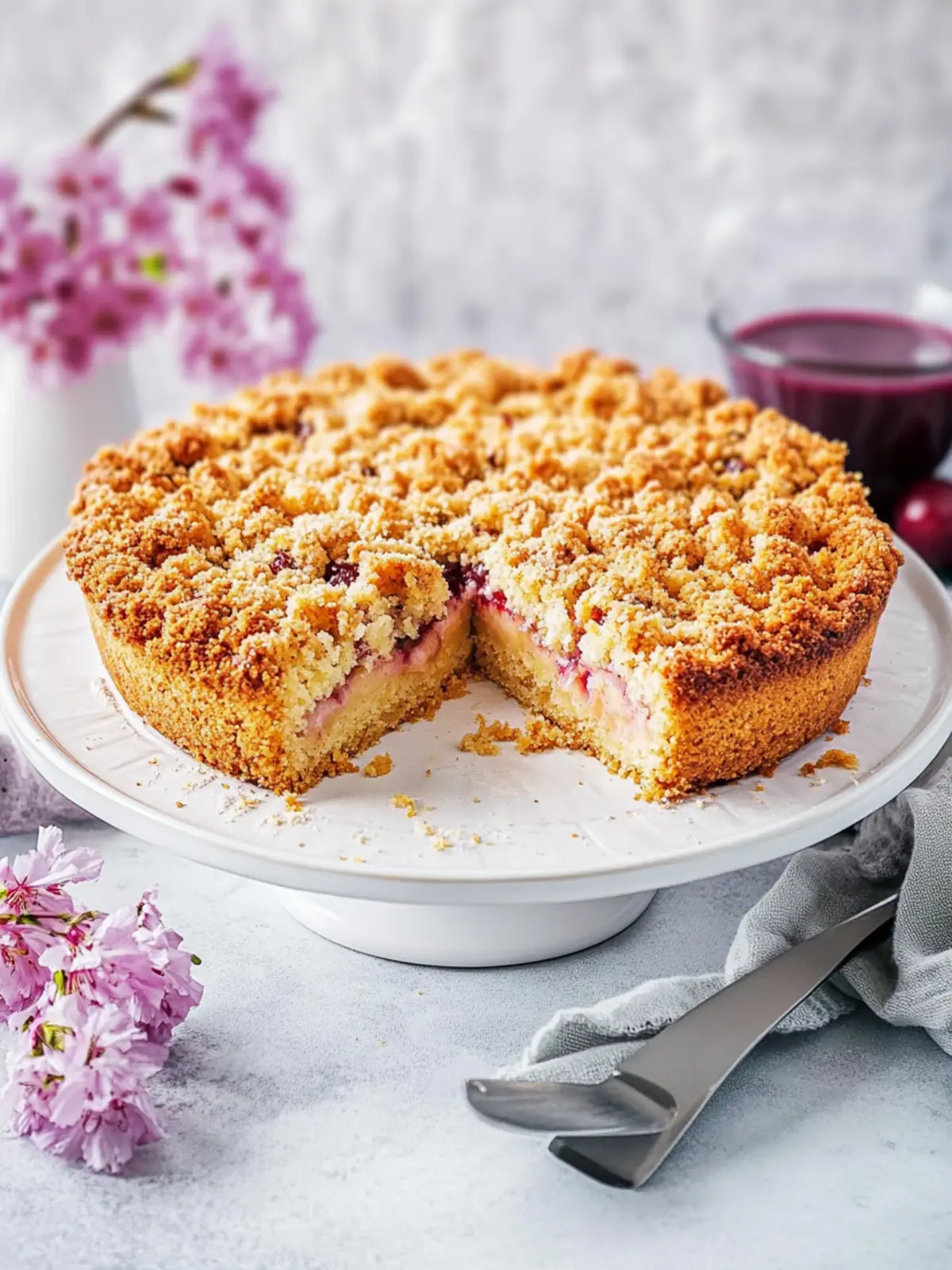 Plum cake with crumble and sour cream