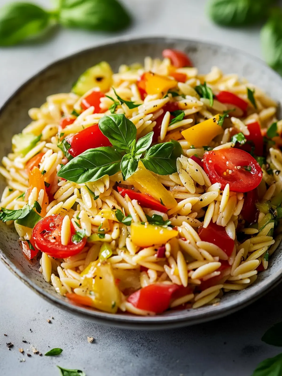 Frischer Orzo Salat mit Gurke, Paprika & Kräutern – Lecker