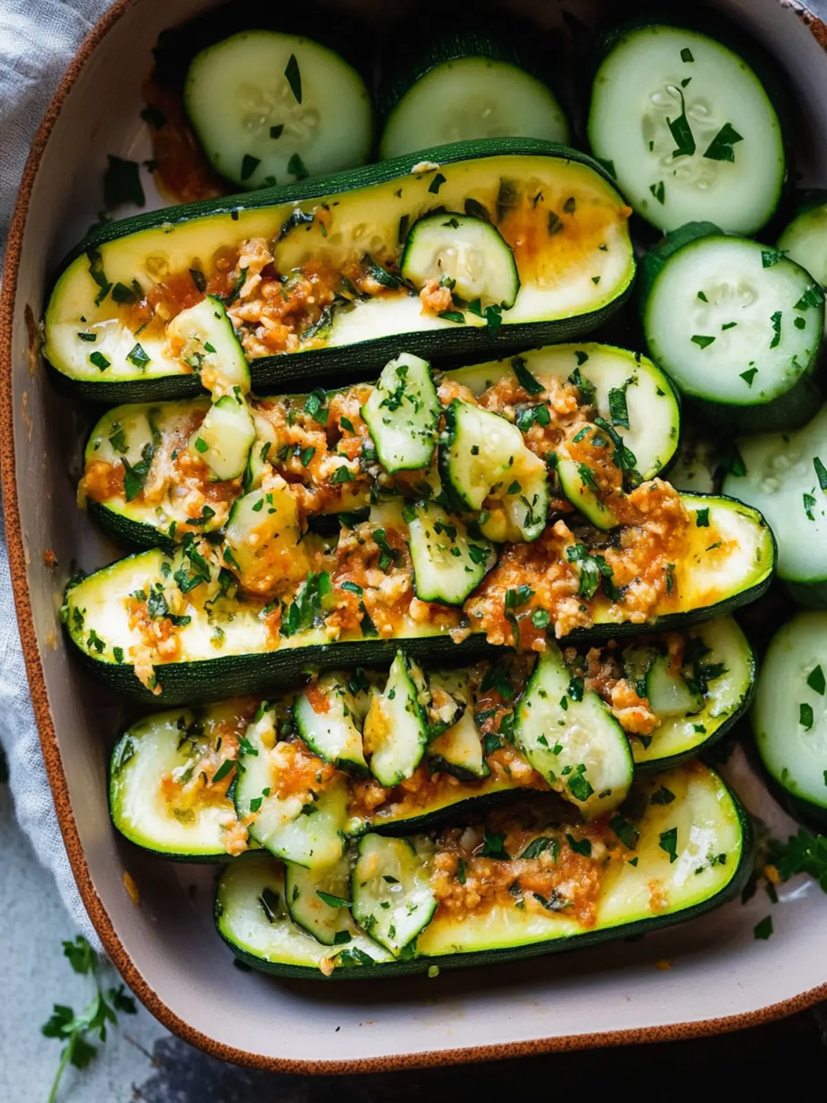 Truthahn gefüllte Zucchini-Boote