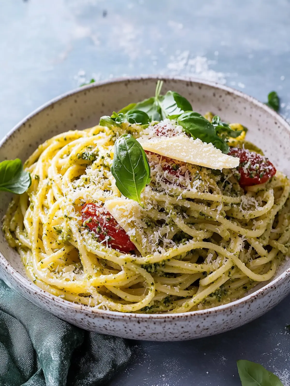 Cremige Pesto-Pasta mit knusprigem Parmesan-Hühnchen