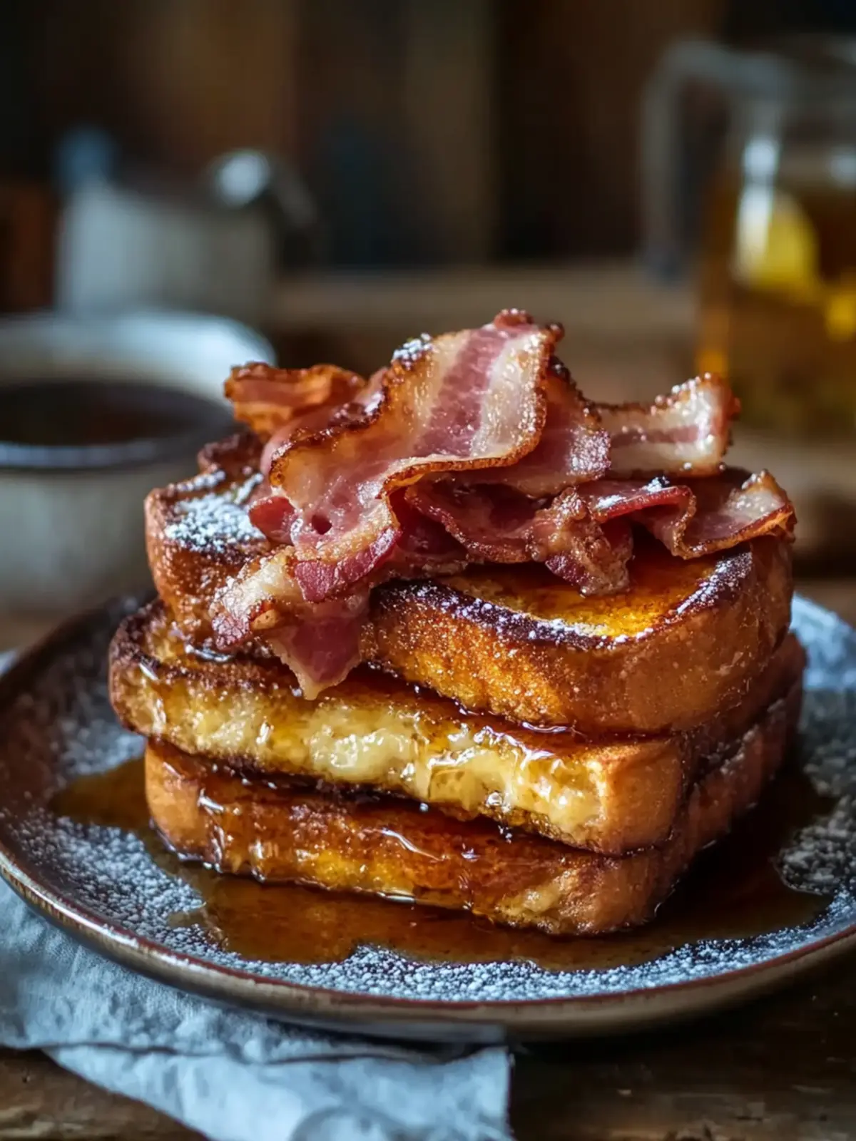 Bourbon-Maple-Schinken gefüllter French Toast Feiertagsmittagessen Freude