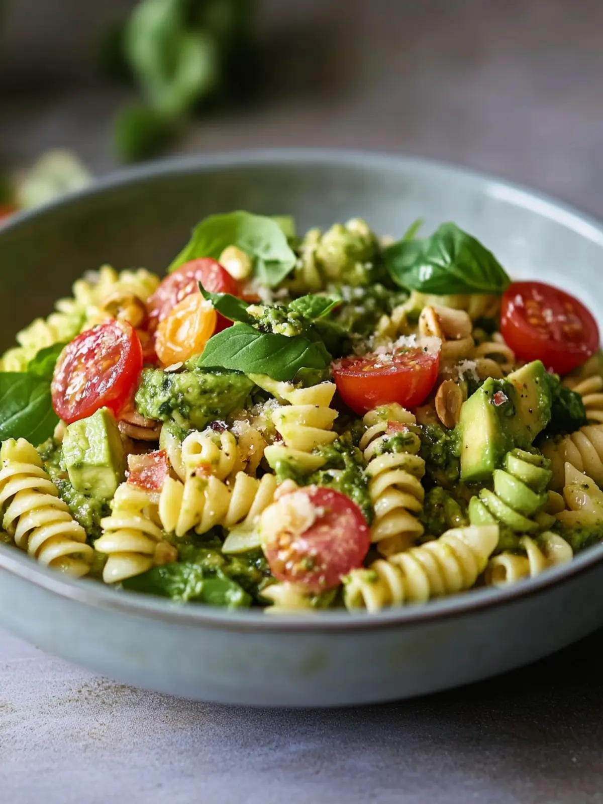 Cremige Avocado Pesto Pasta Salat