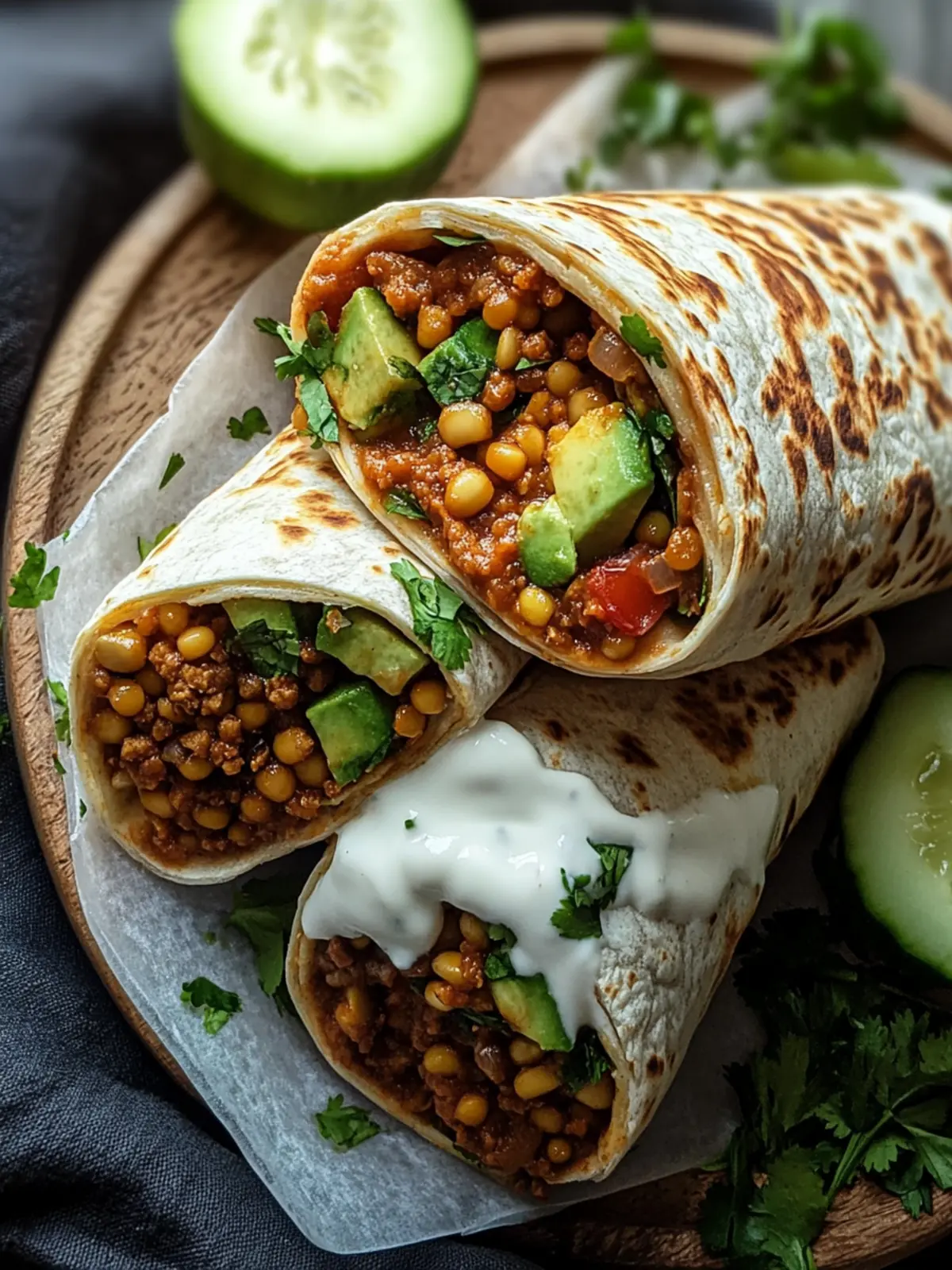 Vegetarische Burritos mit Linsen und Walnüssen
