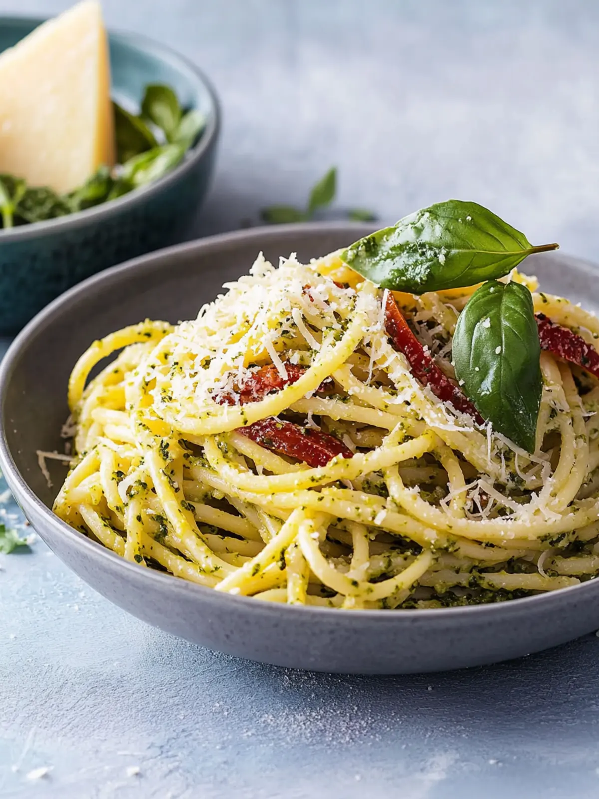 Cremige Pesto-Pasta mit knusprigem Parmesan-Hühnchen