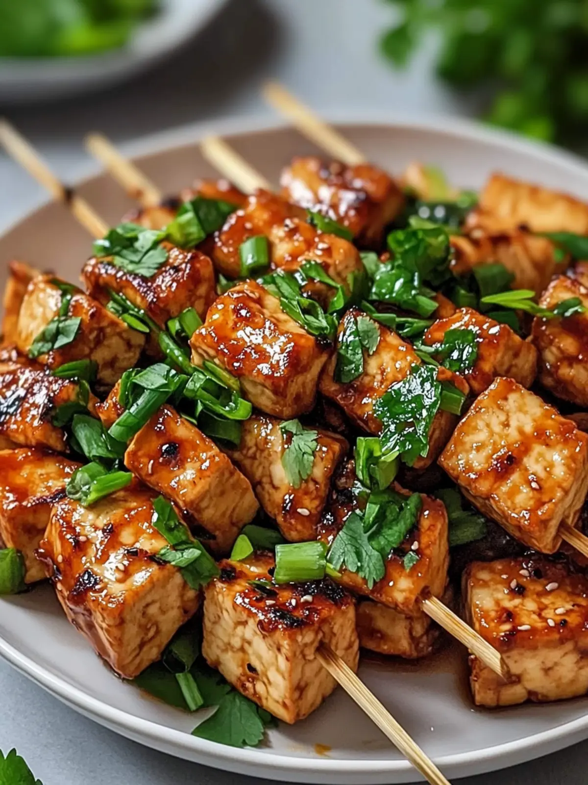 Knoblauch-Soja-Glasierte Tofu-Spieße