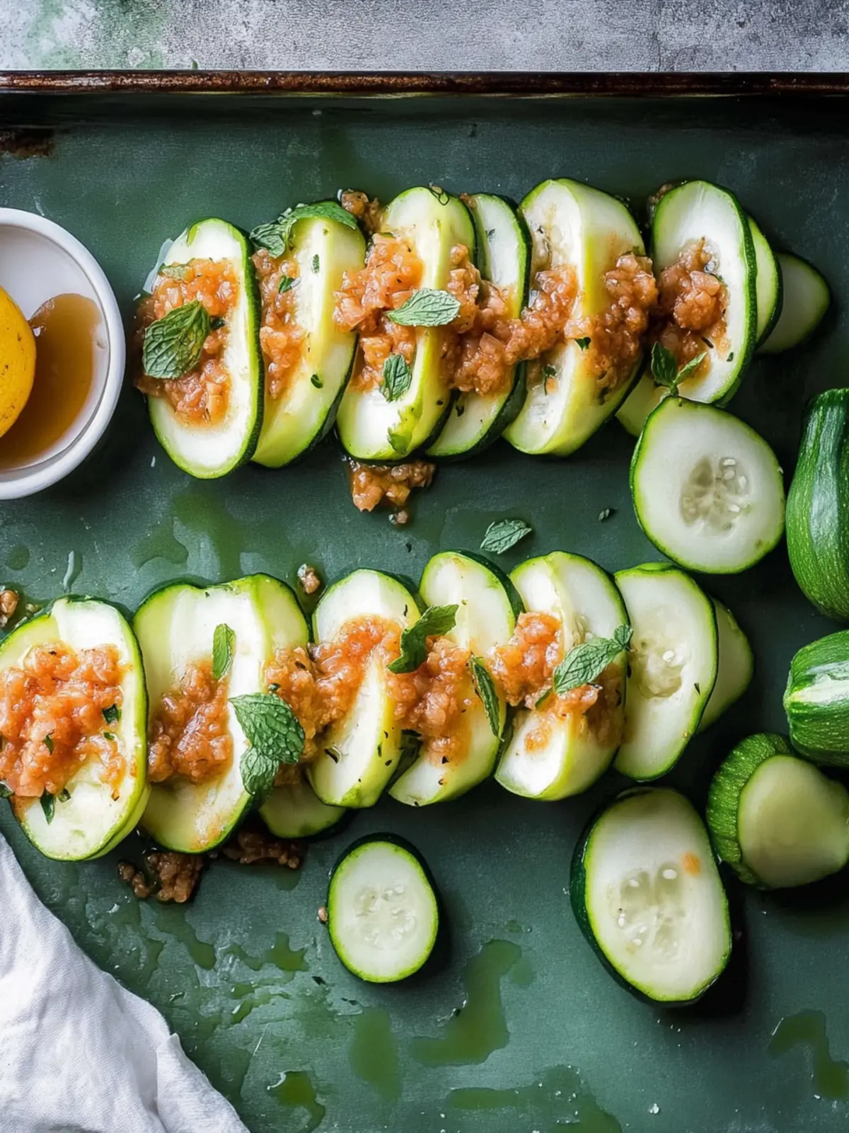 Truthahn gefüllte Zucchini-Boote