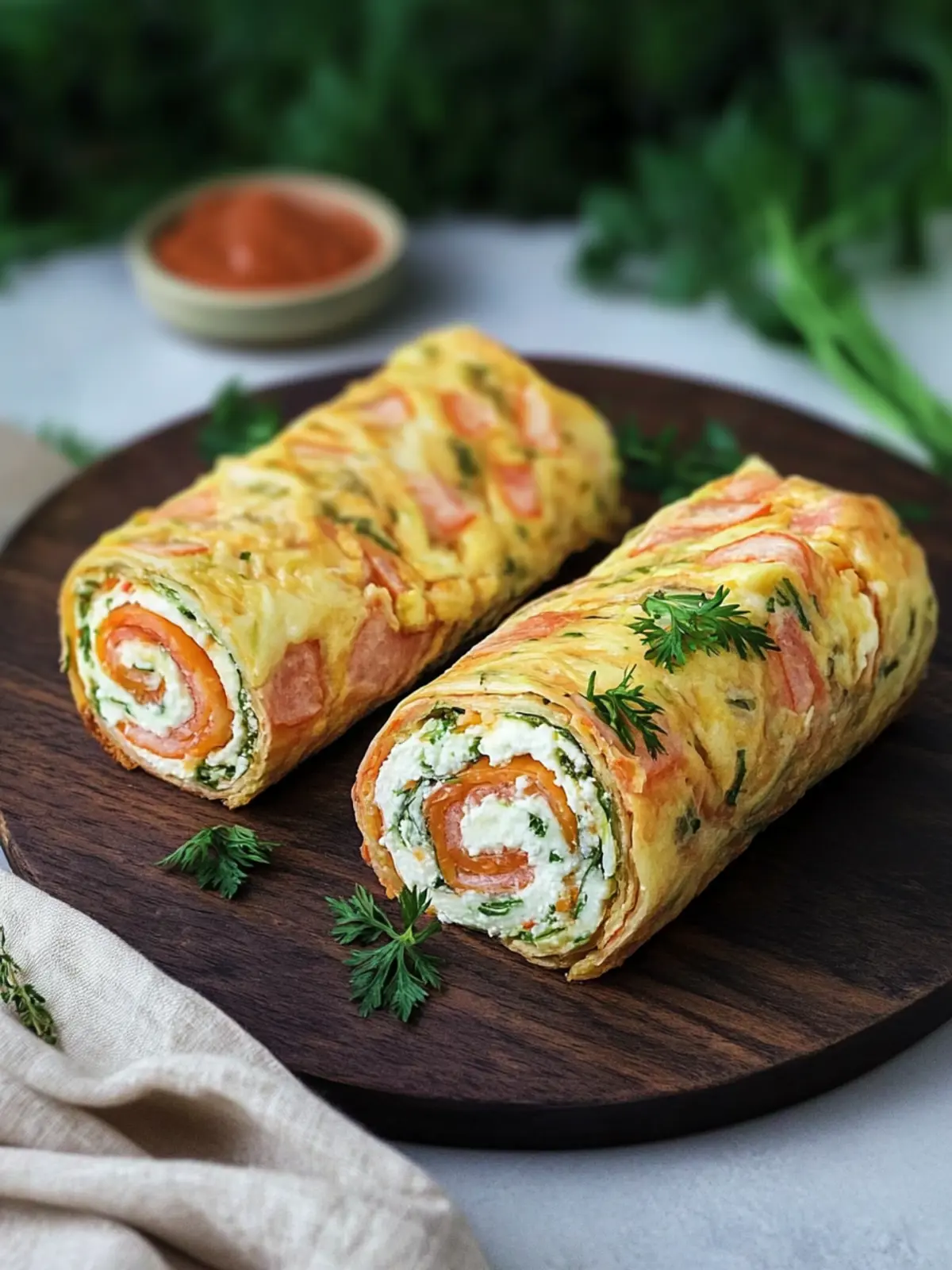 Delicious Low Carb vegetable roll with herb quark filling