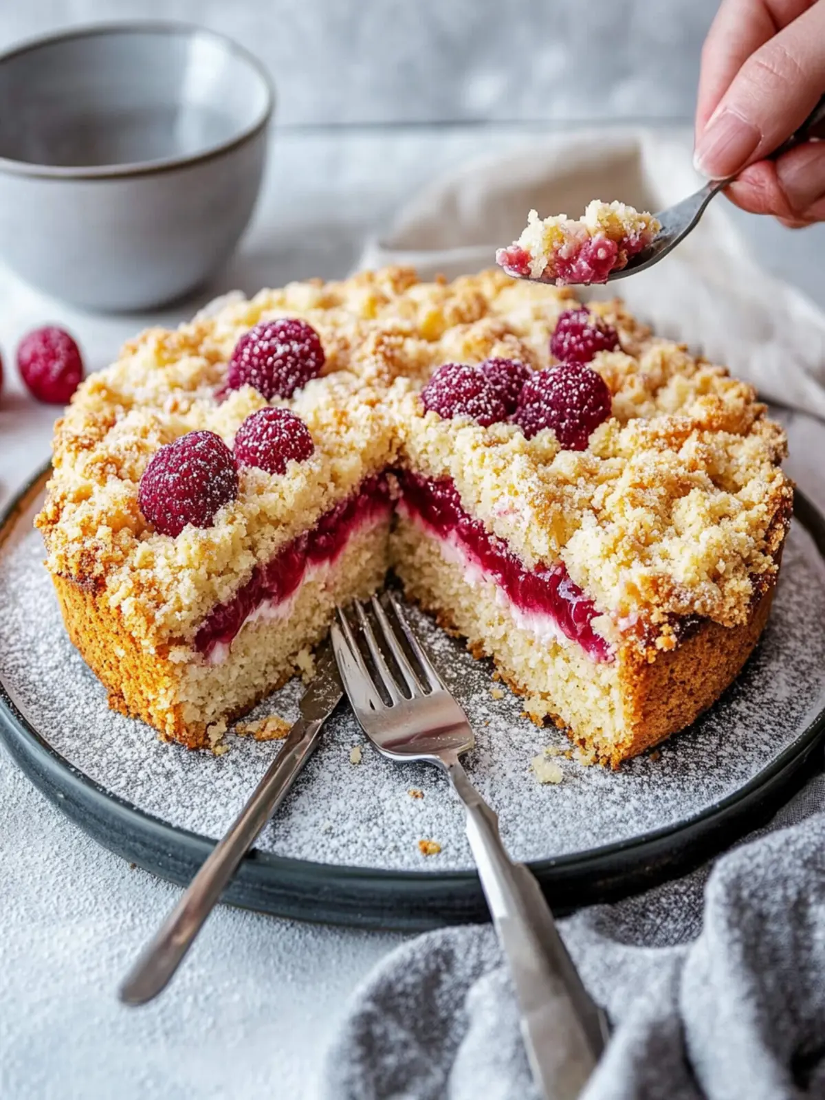 Plum cake with crumble and sour cream