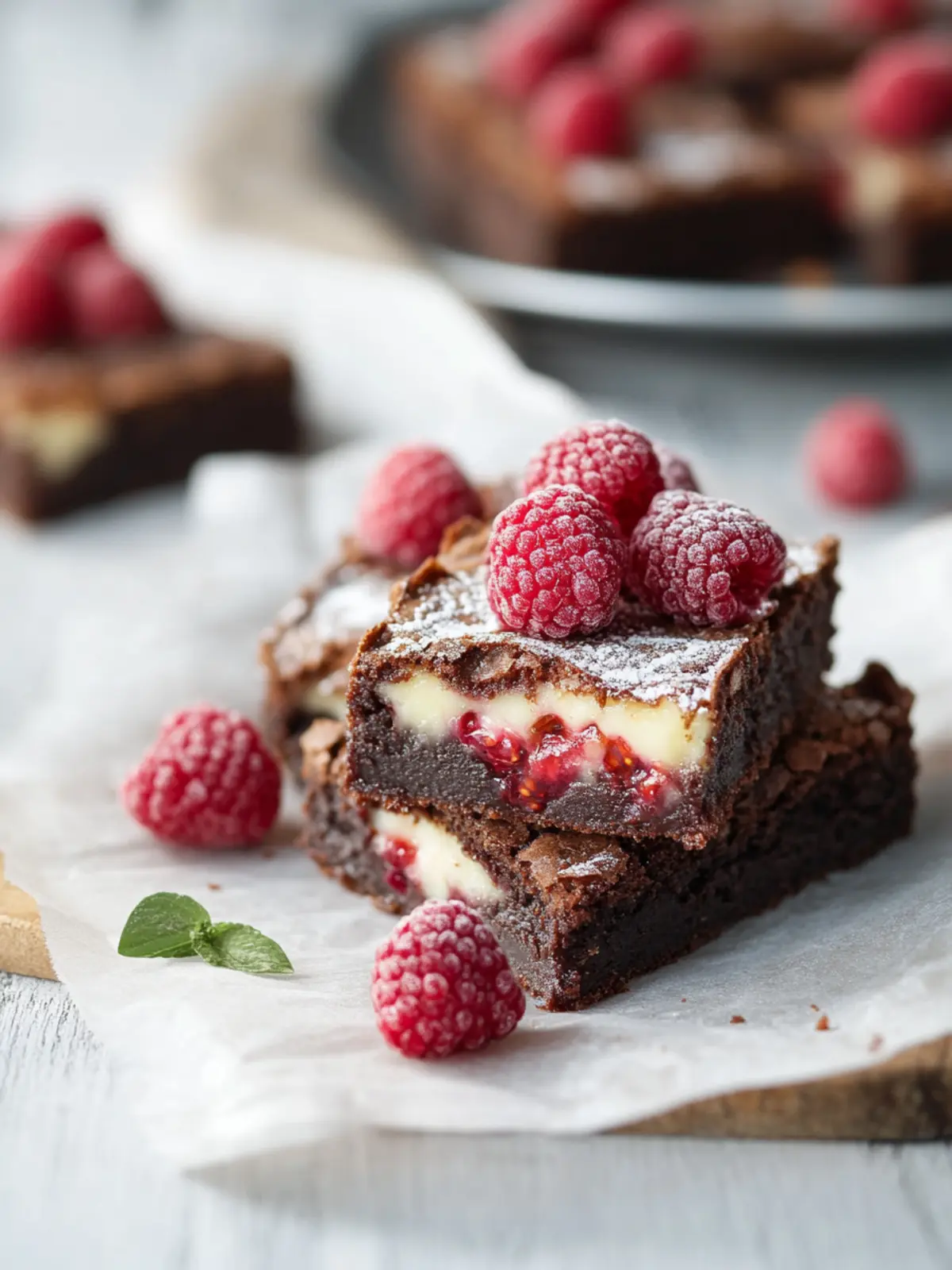 Käsekuchen-Braunies mit Himbeeren